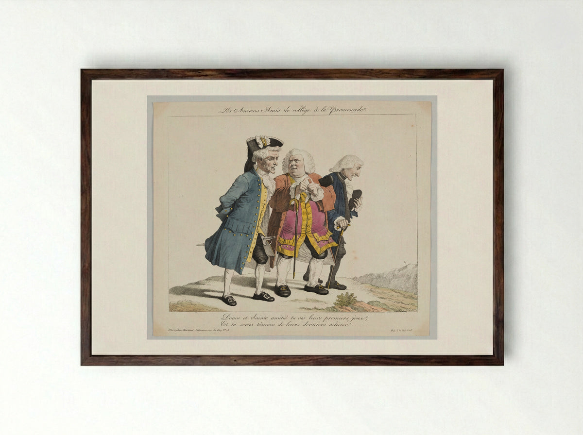 Les Anciens Amis de collège à la Promenade - Pierre-Alexandre Wille - Framed Print Dark Wood