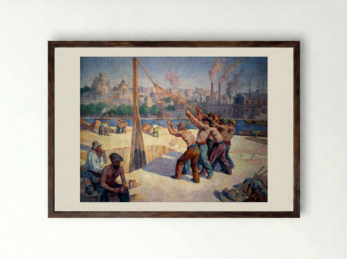 Les Batteurs De Pieux - Maximilien Luce - Framed Print Dark Wood