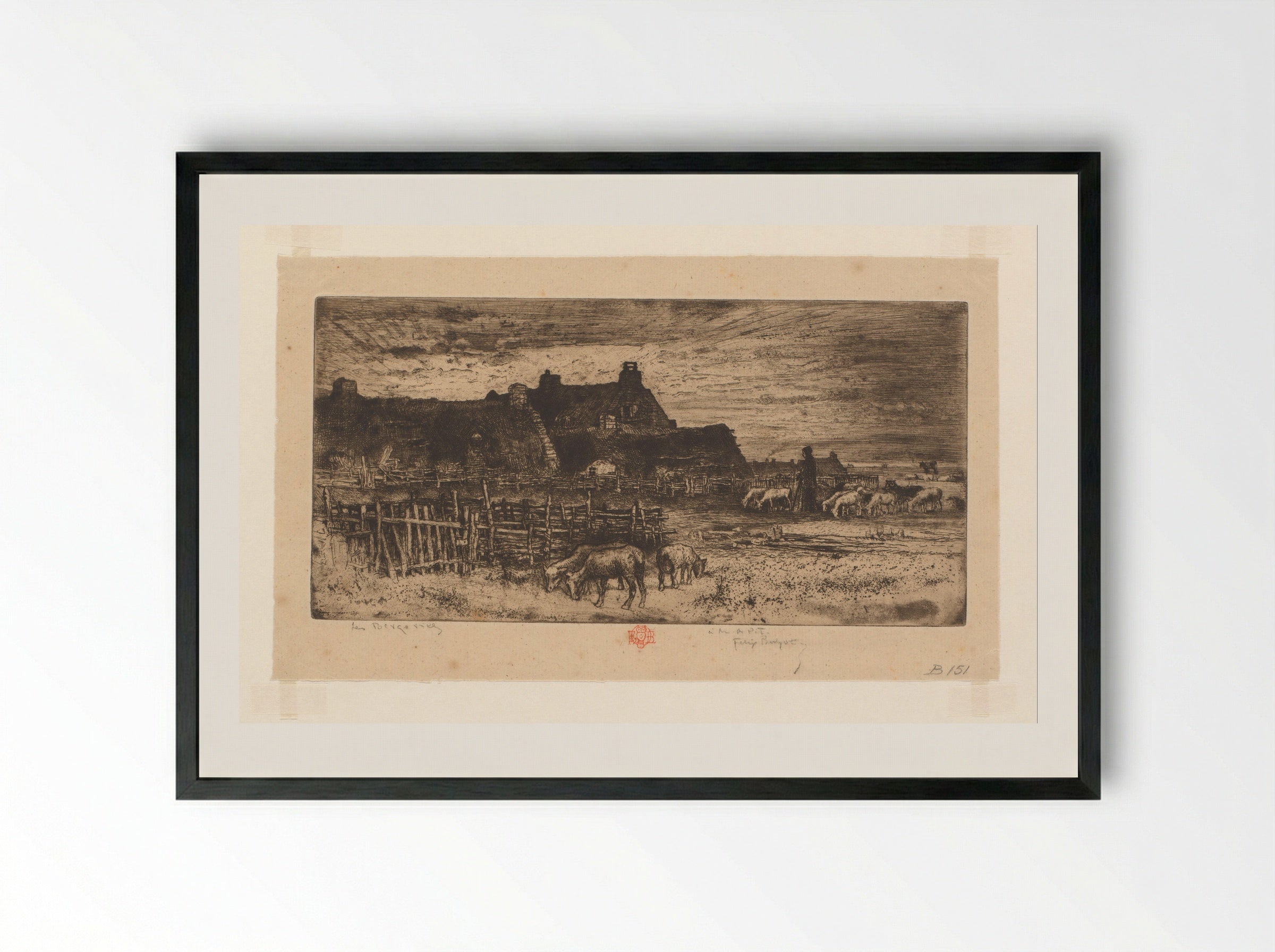 Les Bergeries - Félix Hilaire Buhot - Framed Print Black
