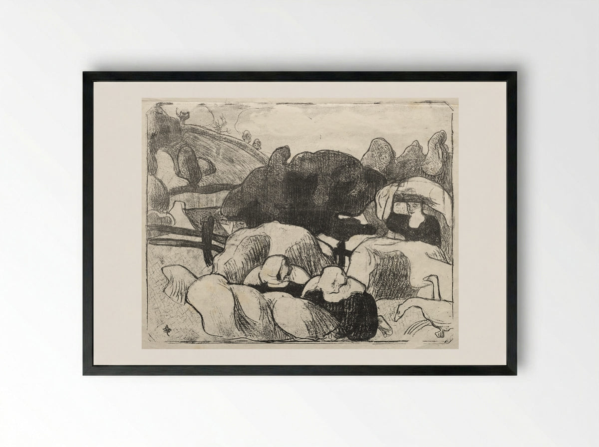 Les Bretonneries: Breton Women Making Haystacks - Émile Bernard - Framed Print Black