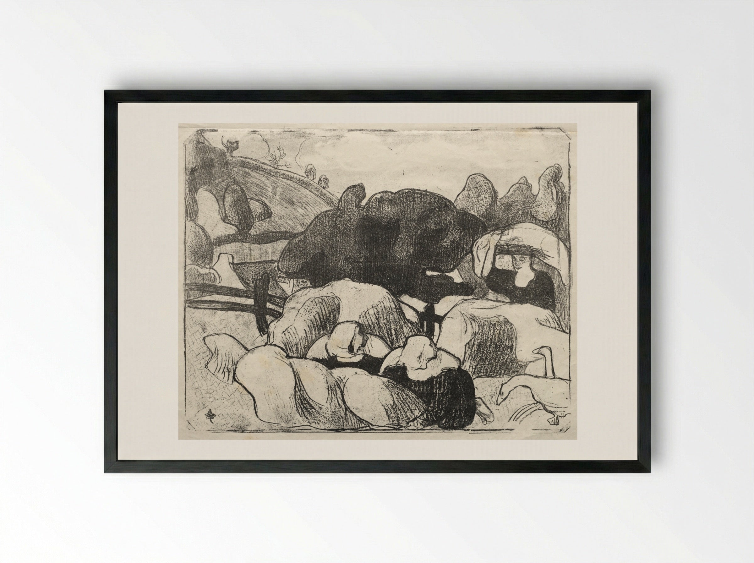 Les Bretonneries: Breton Women Making Haystacks - Émile Bernard - Framed Print Black