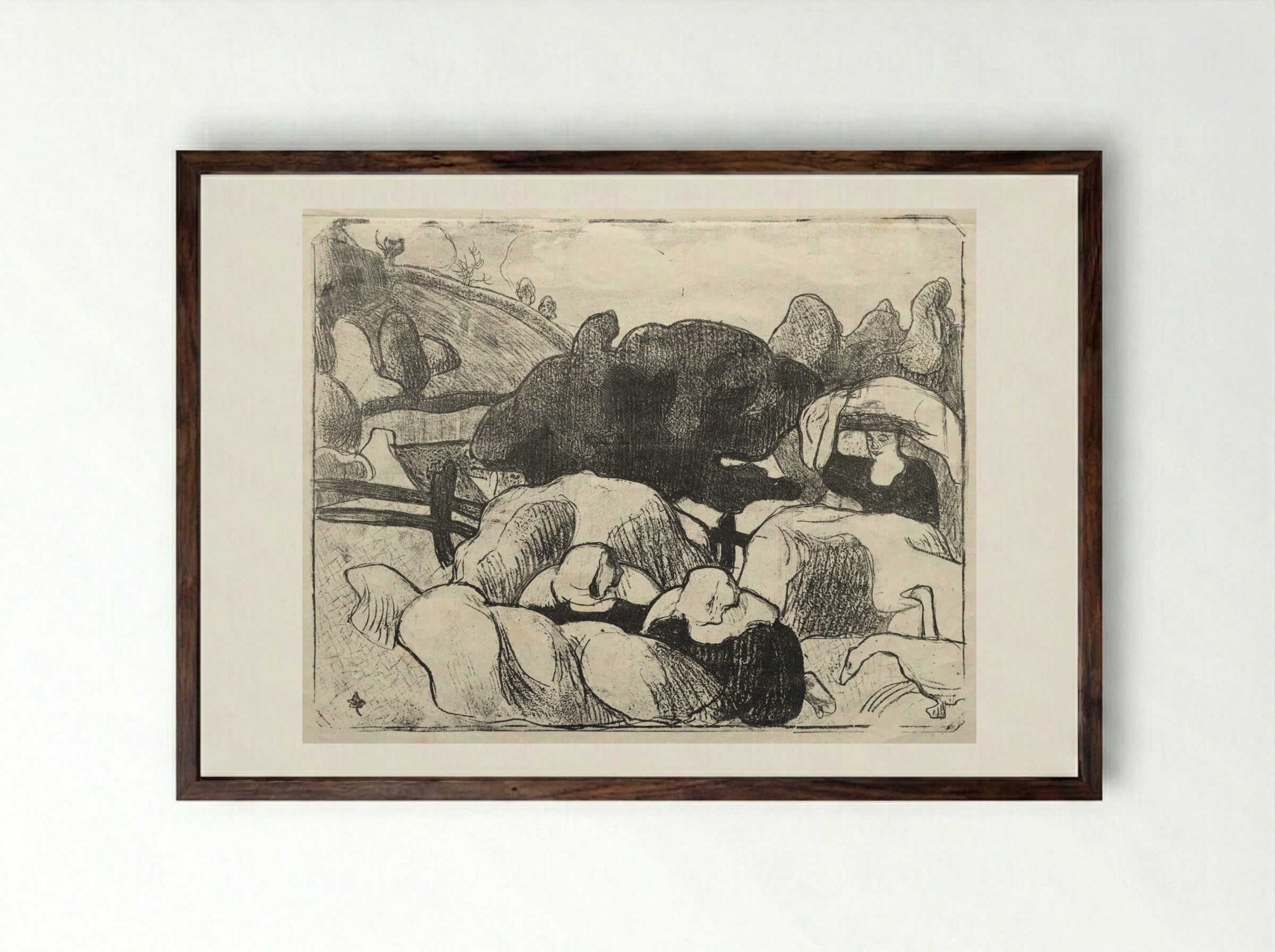 Les Bretonneries: Breton Women Making Haystacks - Émile Bernard - Framed Print Dark Wood