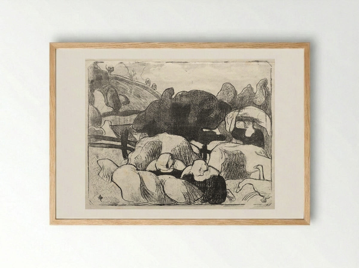 Les Bretonneries: Breton Women Making Haystacks - Émile Bernard - Framed Print Wood