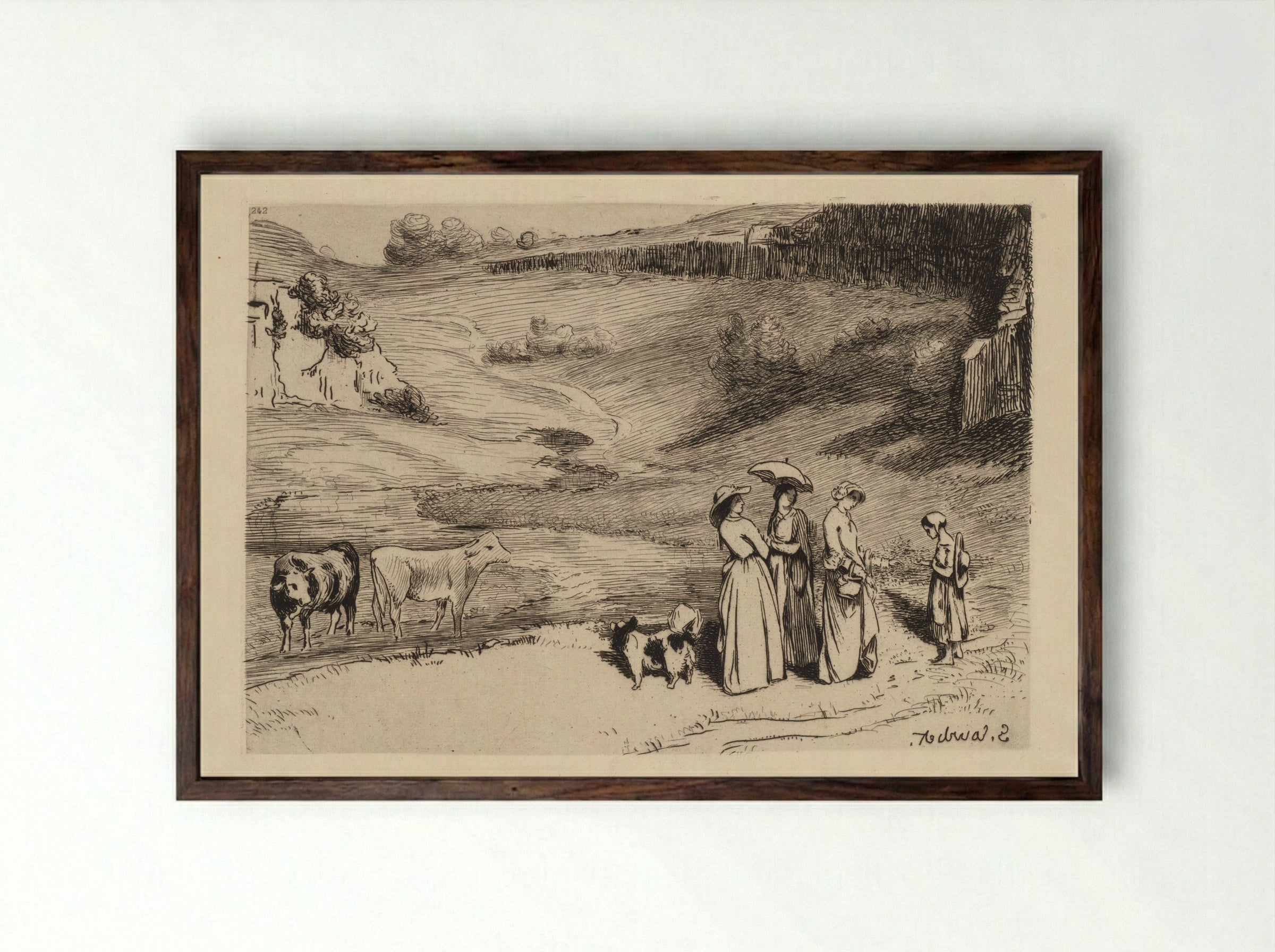 Les Demoiselles de Village - Félix Bracquemond - Framed Print Dark Wood