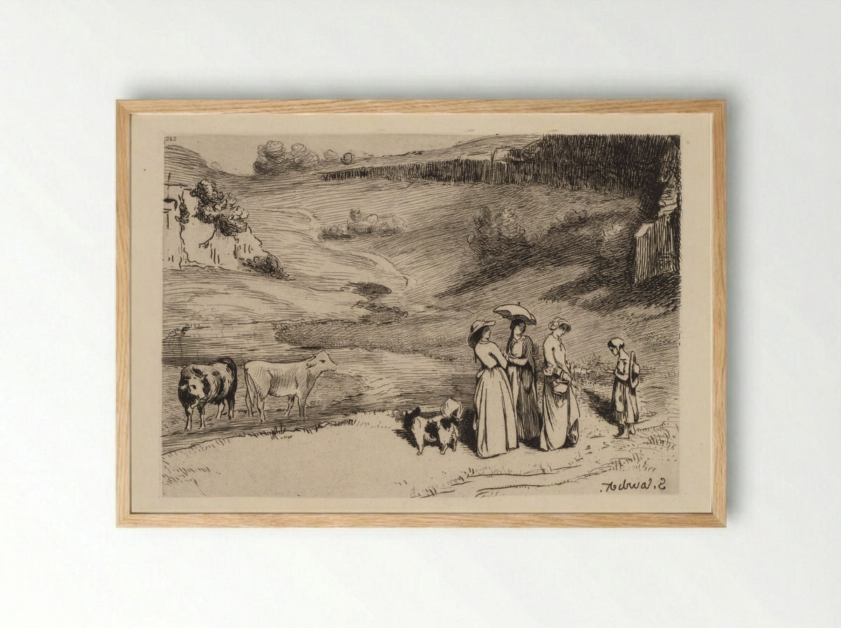 Les Demoiselles de Village - Félix Bracquemond - Framed Print Wood