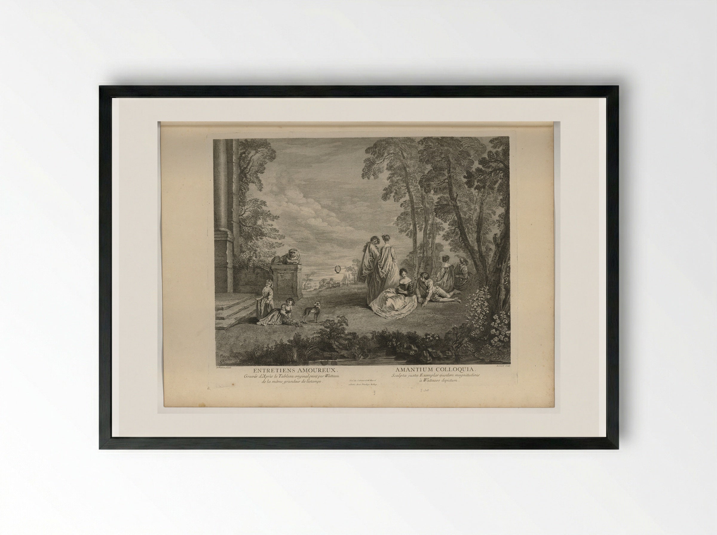 Les Entretiens Amoureux - Antoine Watteau - Framed Print Black
