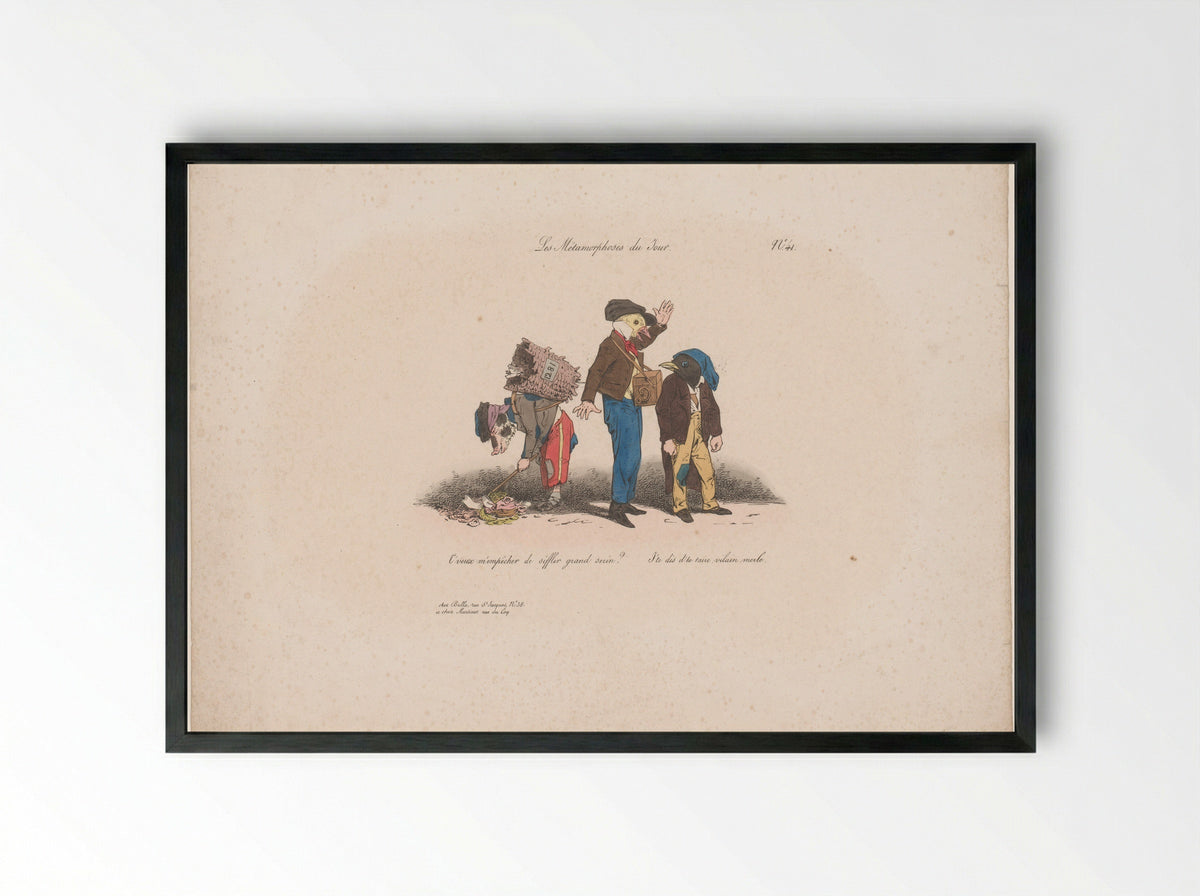 Les Métamorphoses du jour, No. 41 - Jean Ignace Isidore Gérard Grandville - Framed Print Black