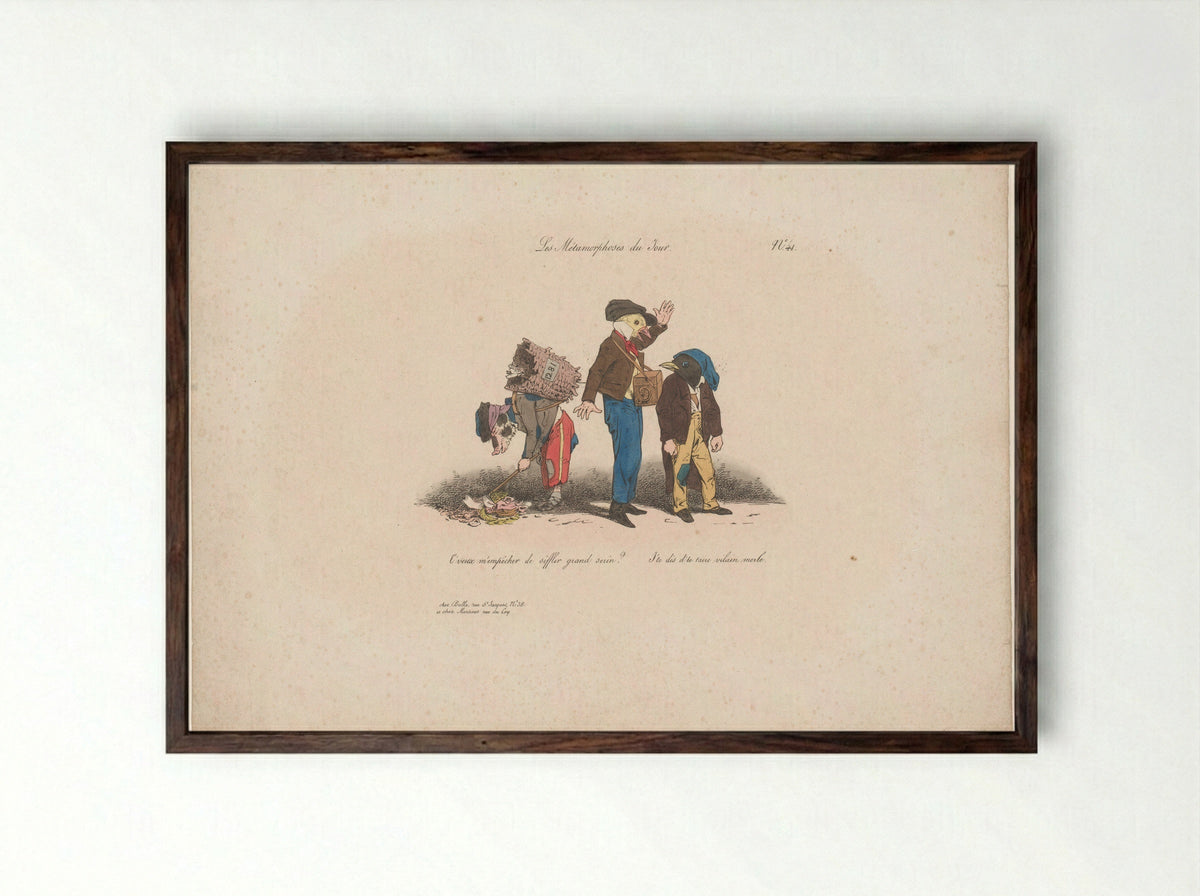 Les Métamorphoses du jour, No. 41 - Jean Ignace Isidore Gérard Grandville - Framed Print Dark Wood