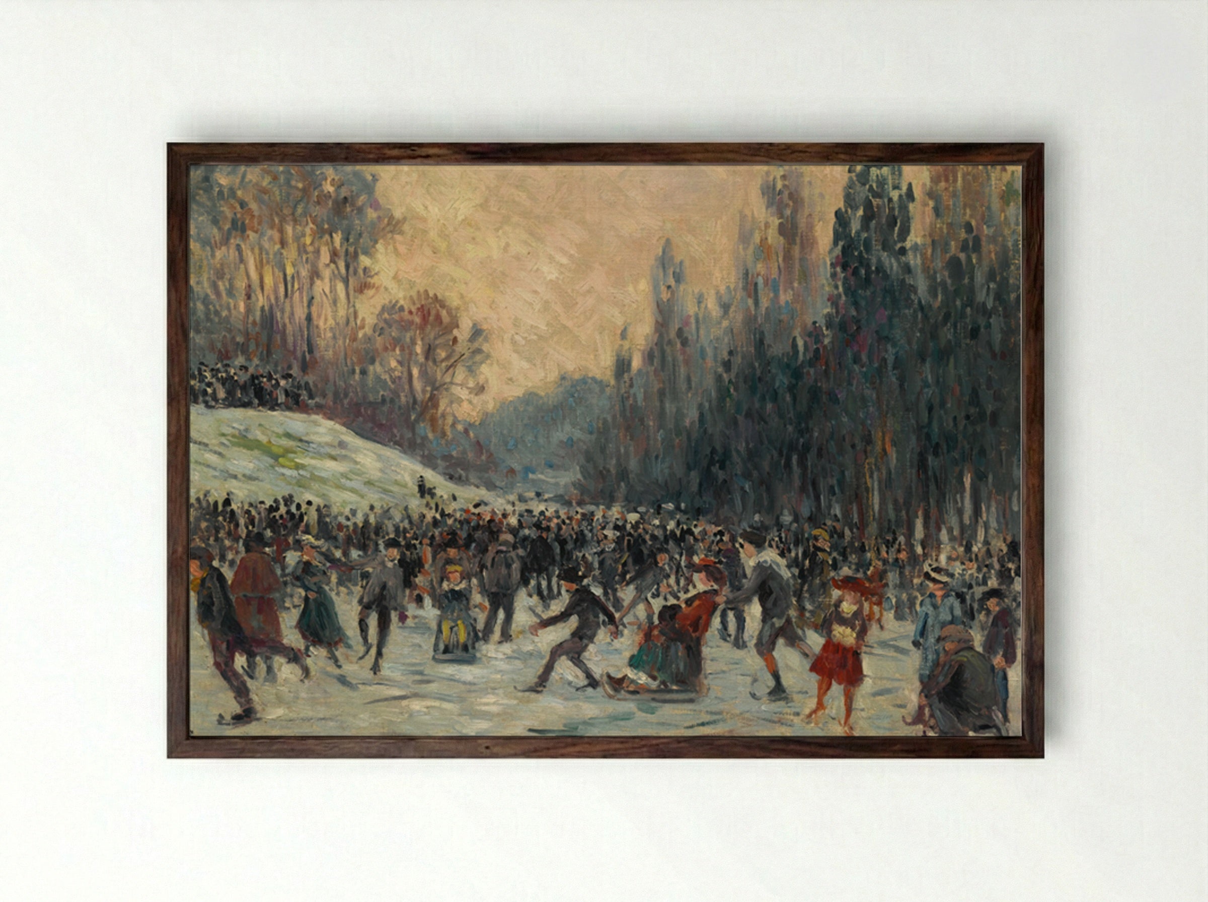 Les Patineurs - Maximilien Luce - Framed Print Dark Wood