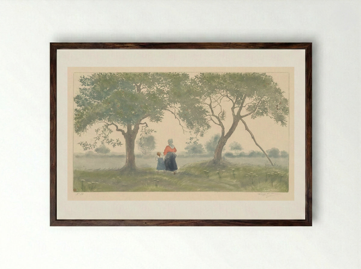 Les Pommiers - Eugène Delâtre - Framed Print Dark Wood