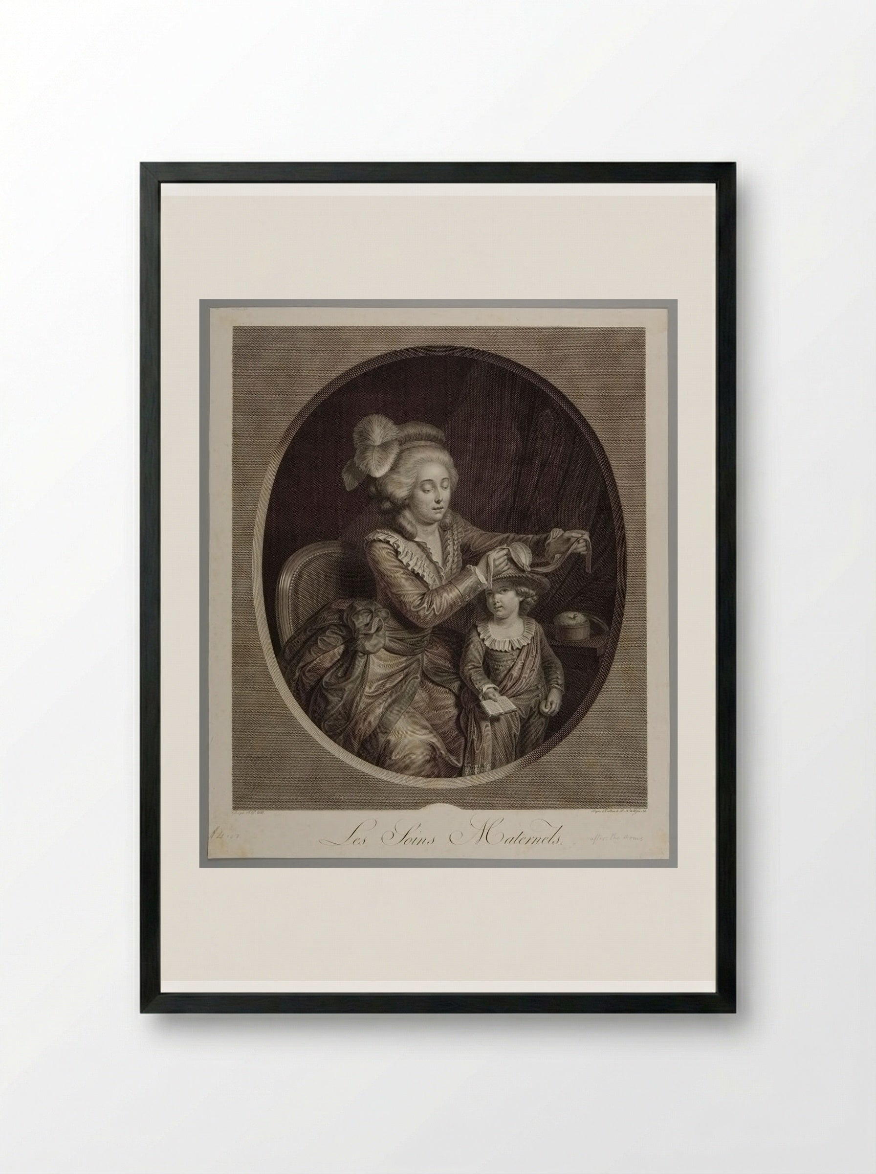 Les Soins Maternels - Johann Georg Wille - Framed Print Black