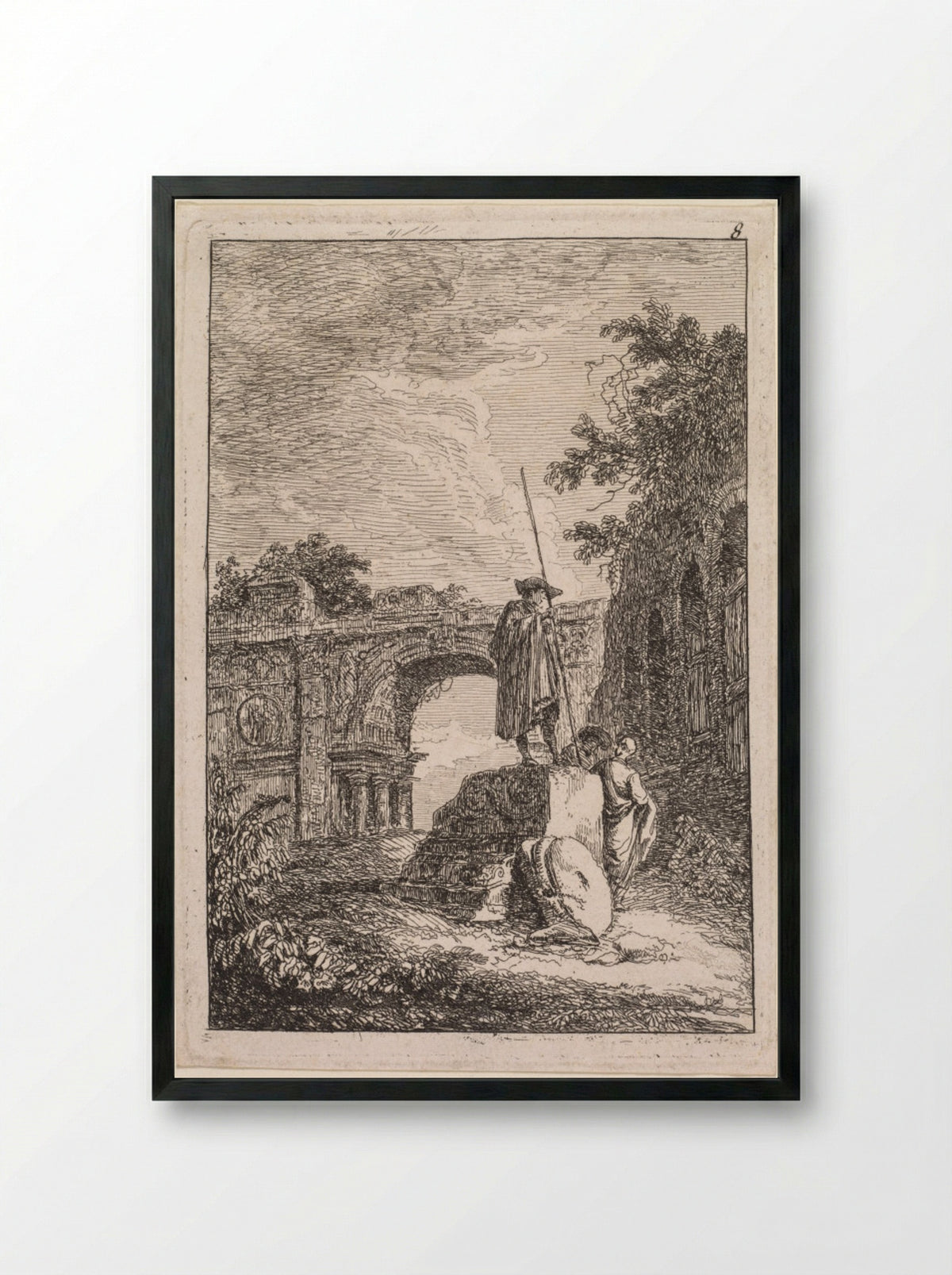 Les Soirées de Rome: L'Arc de triomphe - Hubert Robert - Framed Print Black