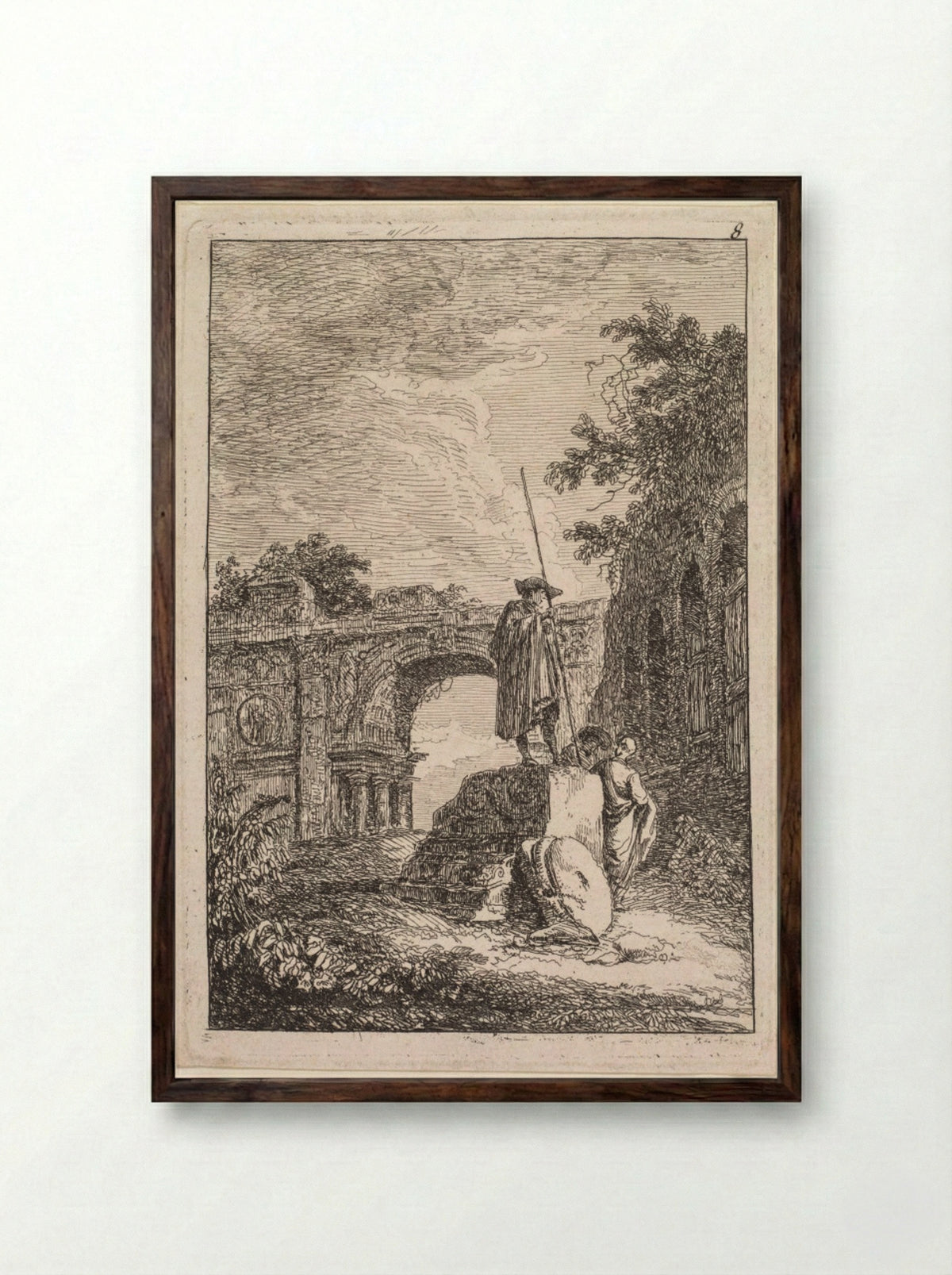 Les Soirées de Rome: L'Arc de triomphe - Hubert Robert - Framed Print Dark Wood