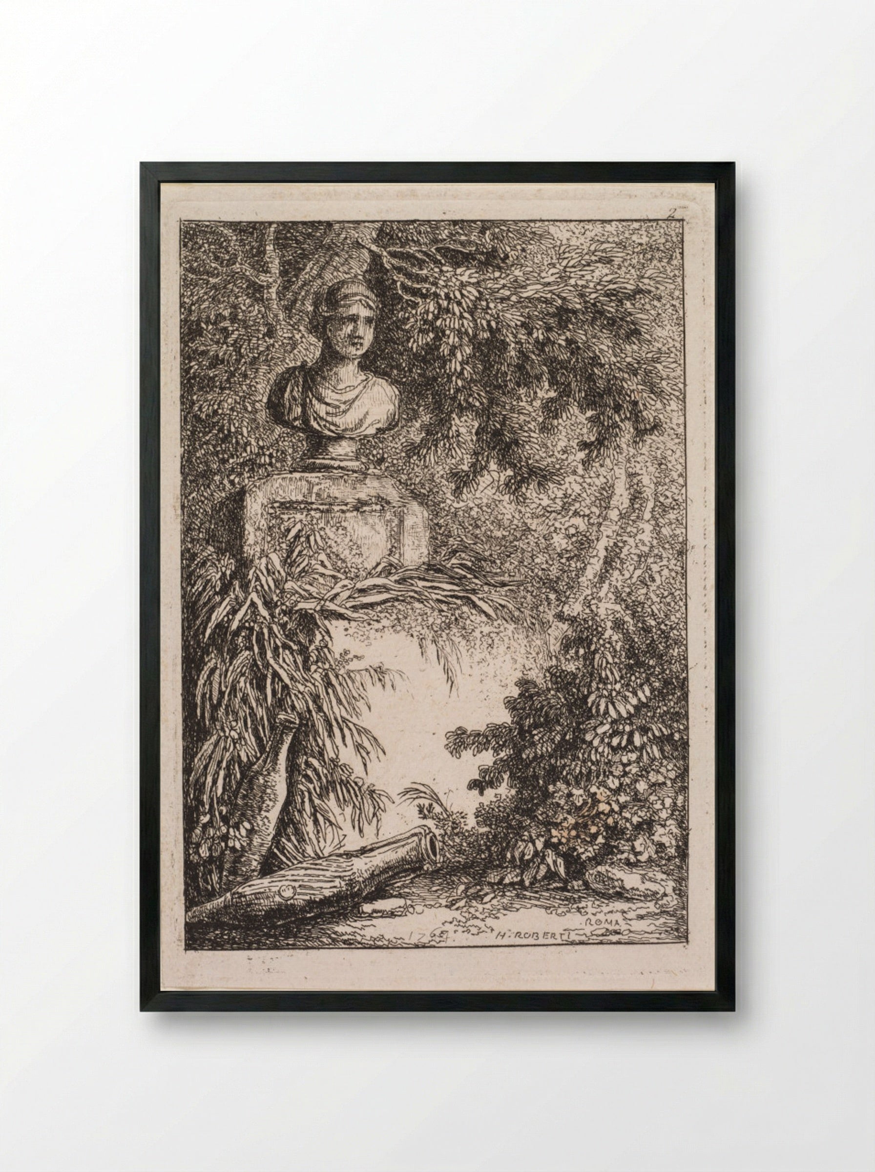 Les Soirées de Rome: Le Buste - Hubert Robert - Framed Print Black