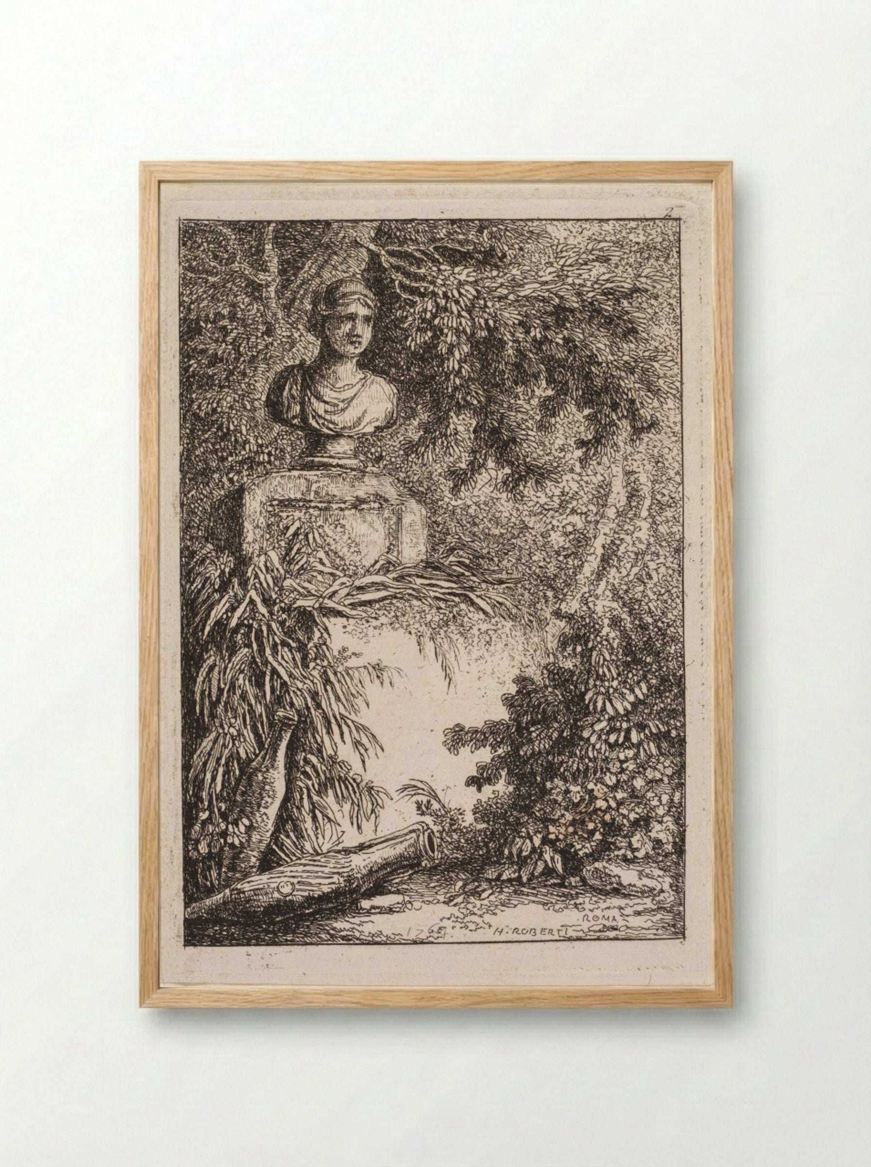 Les Soirées de Rome: Le Buste - Hubert Robert - Framed Print Wood