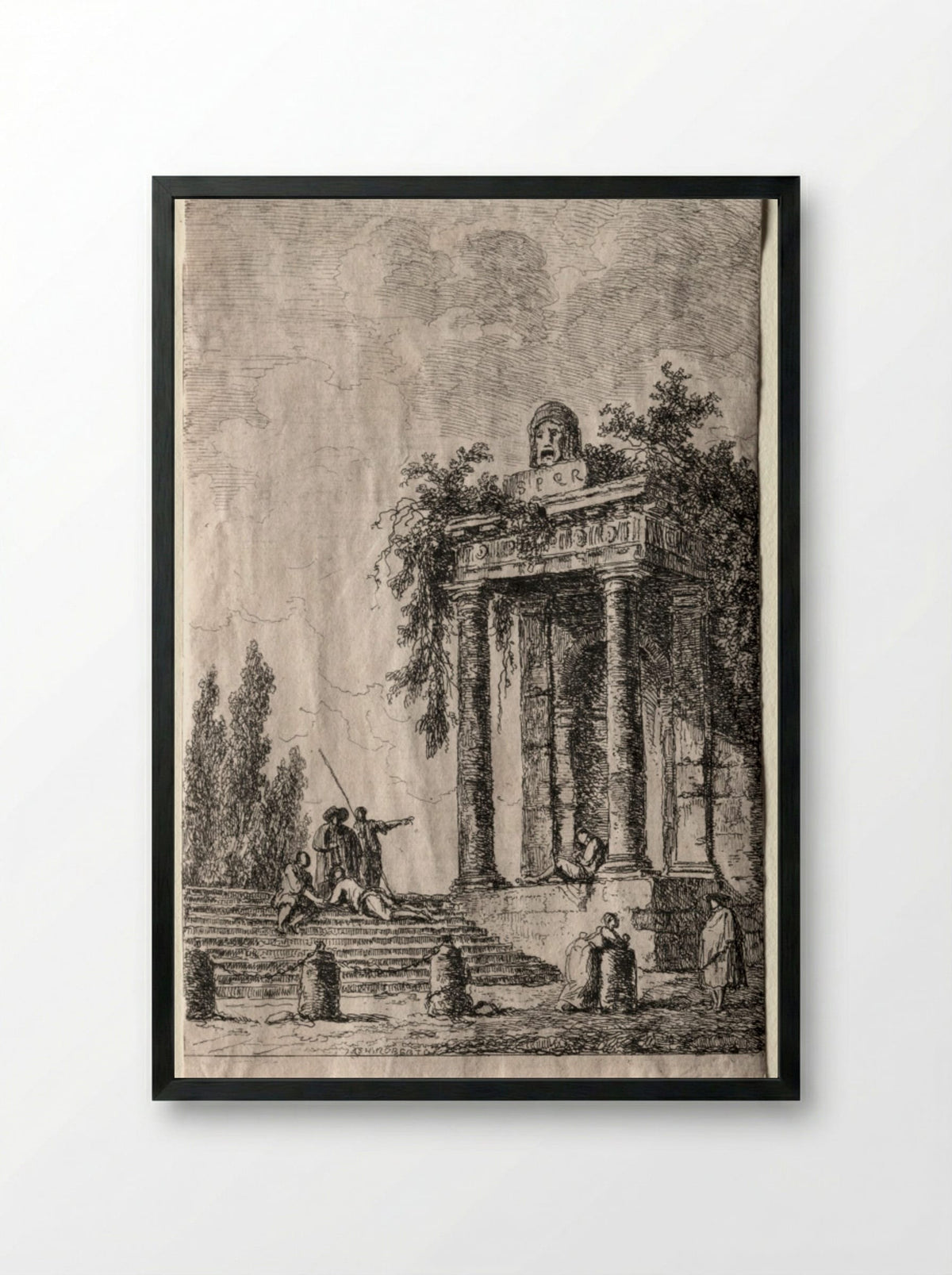 Les Soirées de Rome: The Stairs - Hubert Robert - Framed Print Black