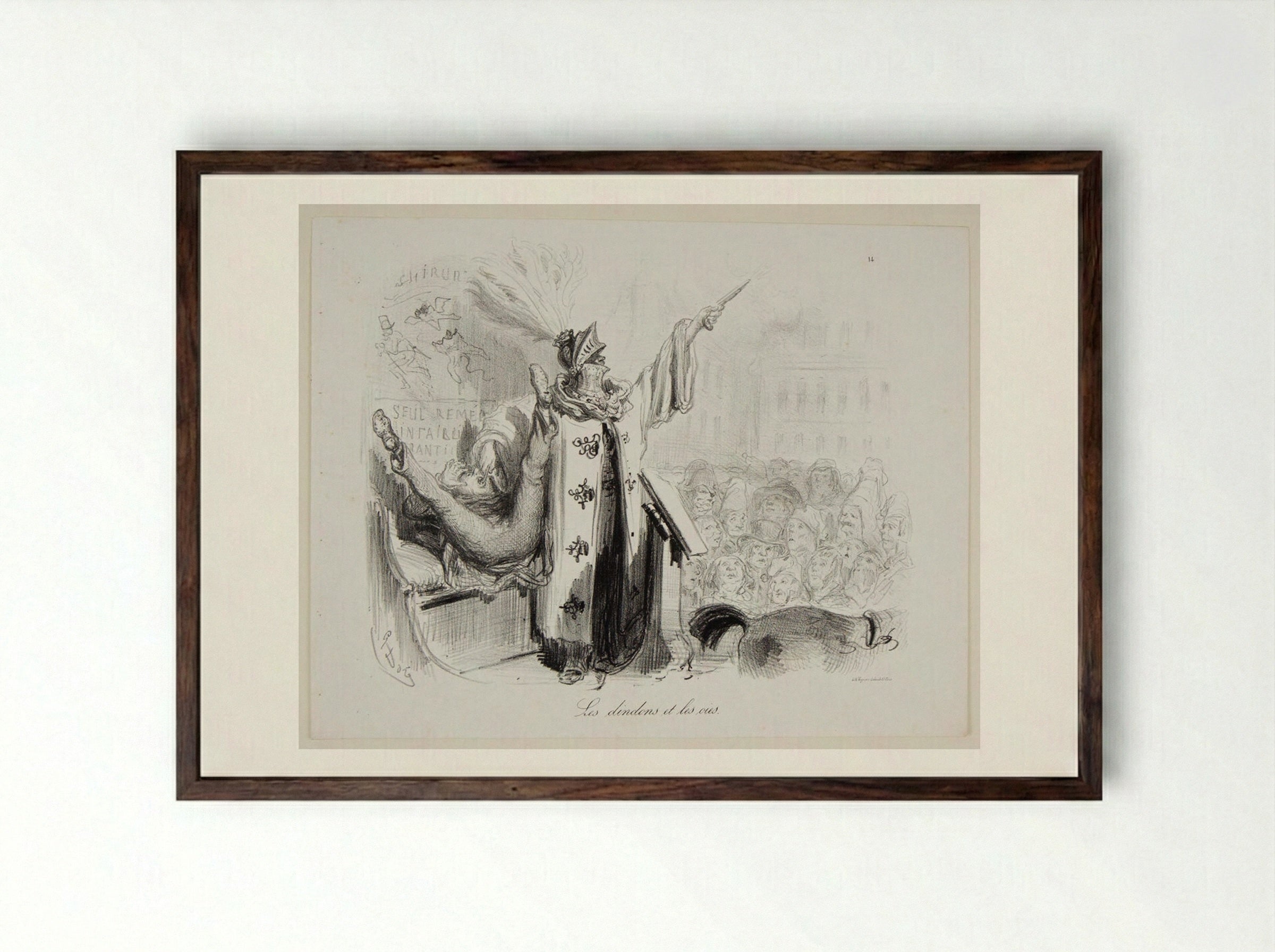 Les dindons et les oies - Gustave Doré - Framed Print Dark Wood