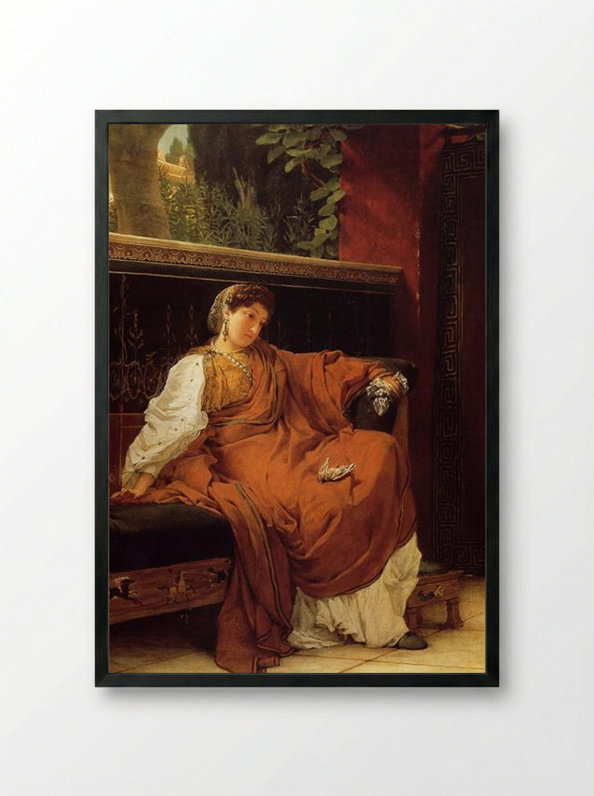 Lesbia Weeping over a Sparrow - Sir Lawrence Alma-Tadema - Framed Print Black