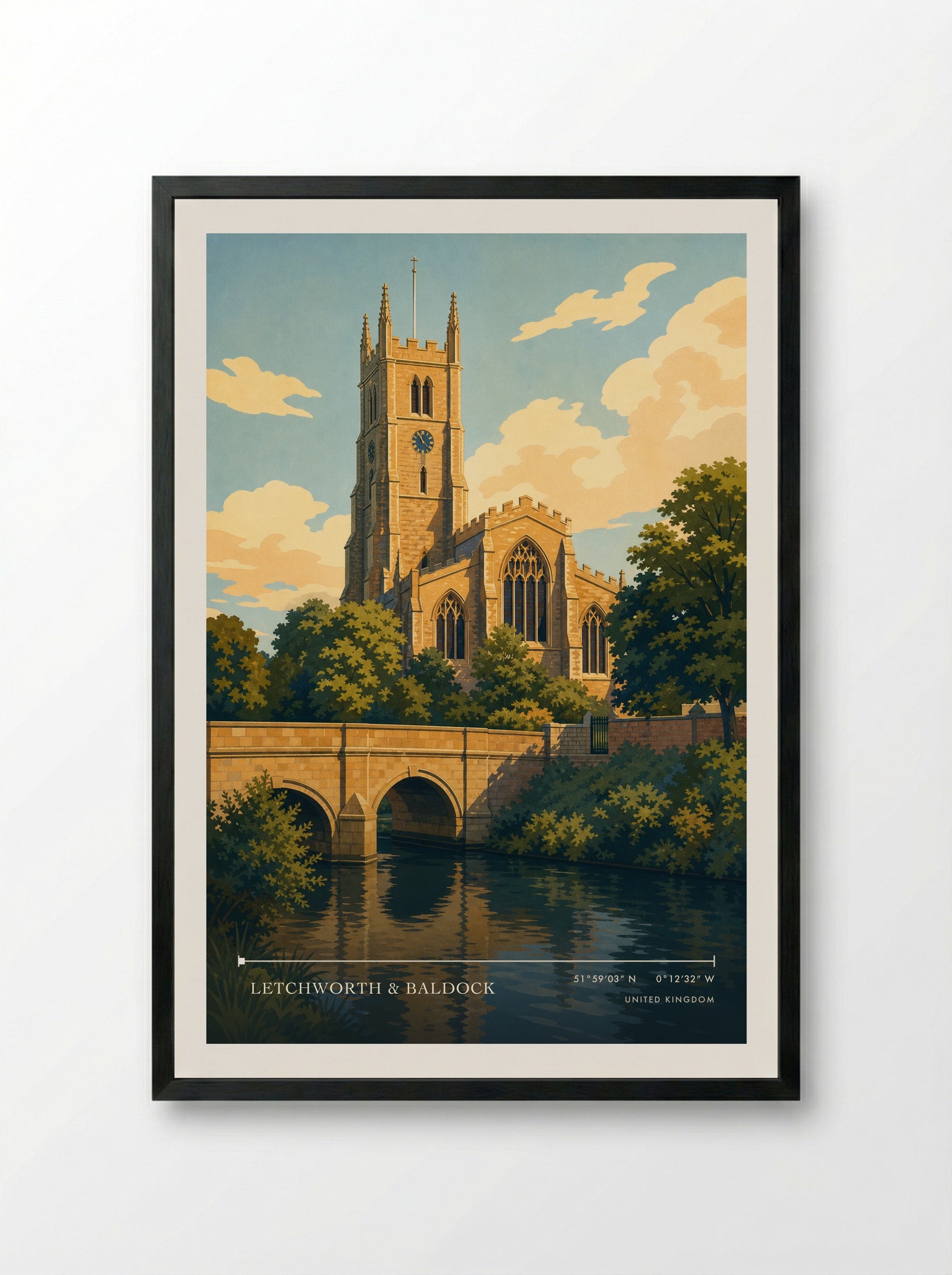 Letchworth & Baldock United Kingdom Travel Poster - Framed Print Black