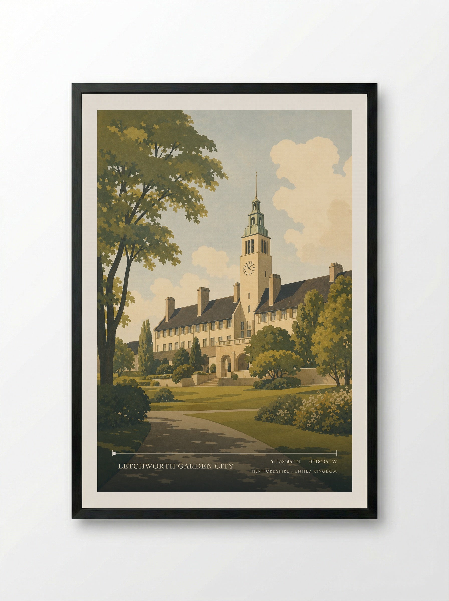 Letchworth Garden City Hertfordshire United Kingdom Travel Poster - Framed Print Black