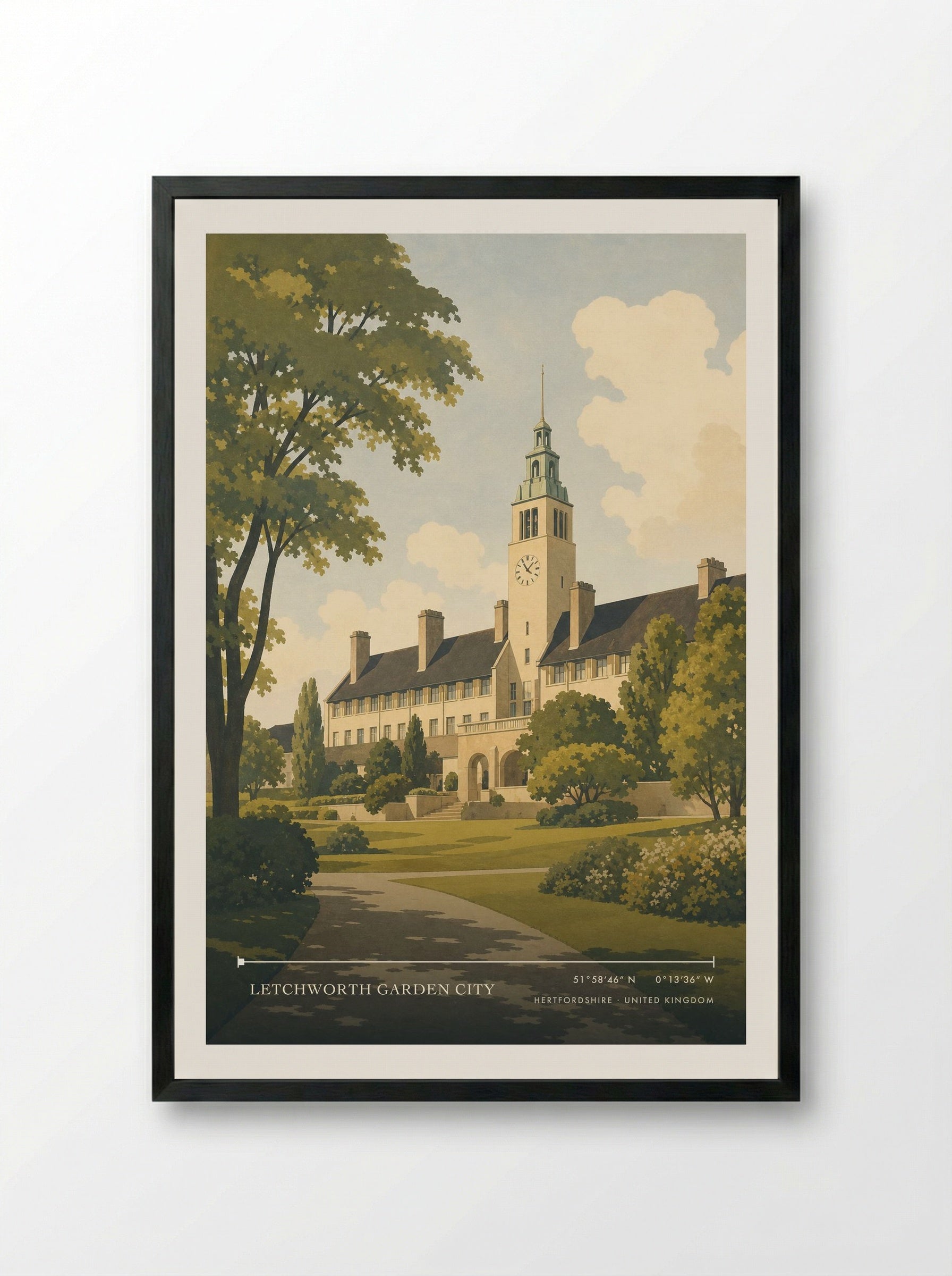 Letchworth Garden City Hertfordshire United Kingdom Travel Poster - Framed Print Black