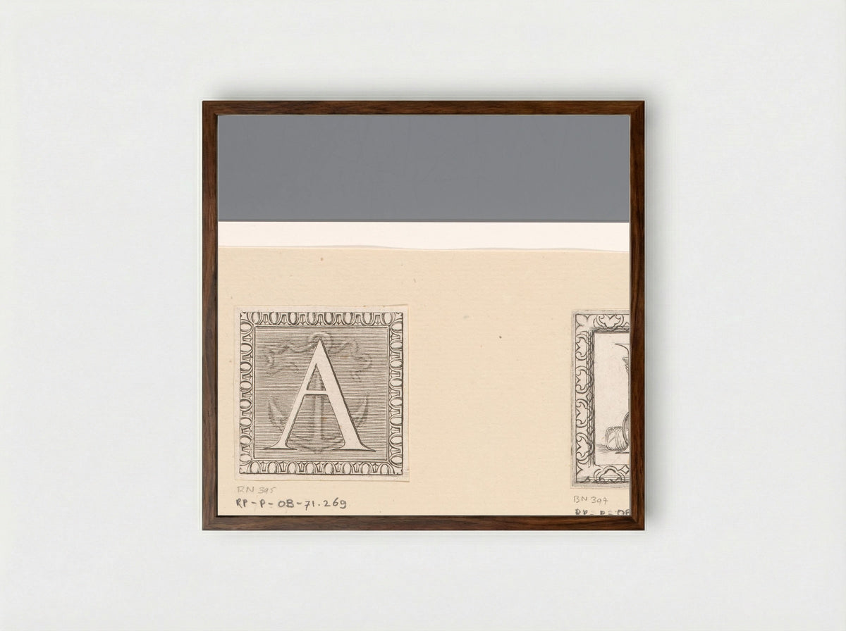 Letter A with Anchor - Claude Mellan - Framed Print Dark Wood