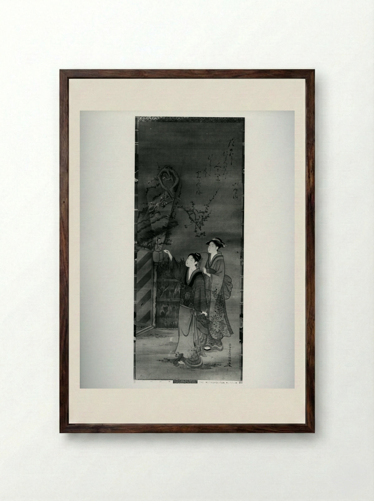 Letter-Box and Plum Blossoms - Kubo Shunman - Framed Print Dark Wood