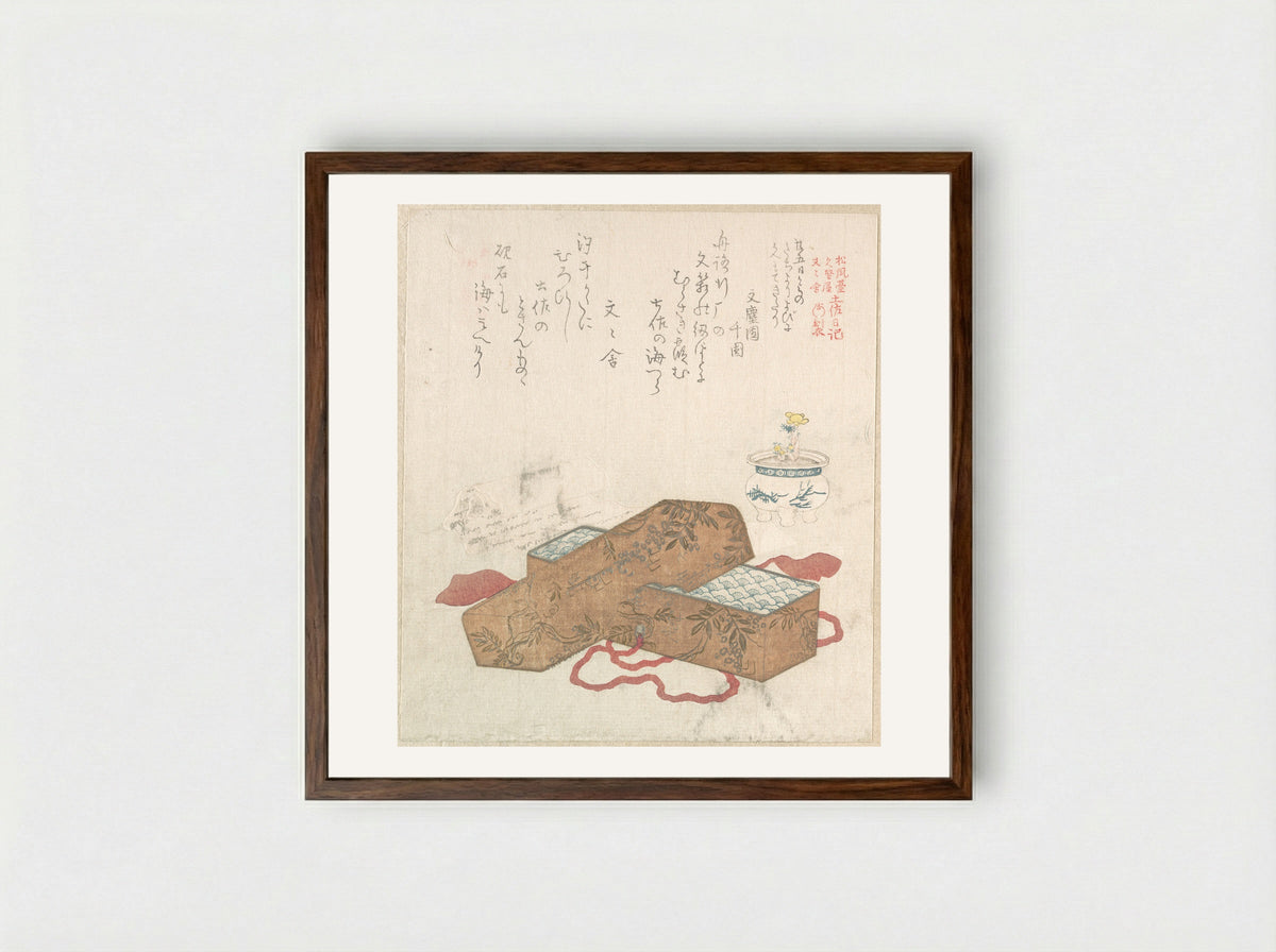 Letter-Box with Letter and Potted Flower - Kubo Shunman - Framed Print Dark Wood