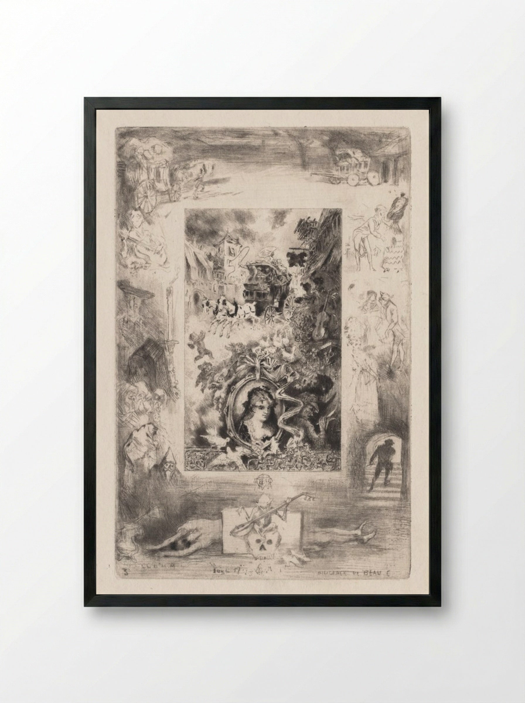 Letters from My Windmill: The Diligence of Beaucaire - Félix Hilaire Buhot - Framed Print Black