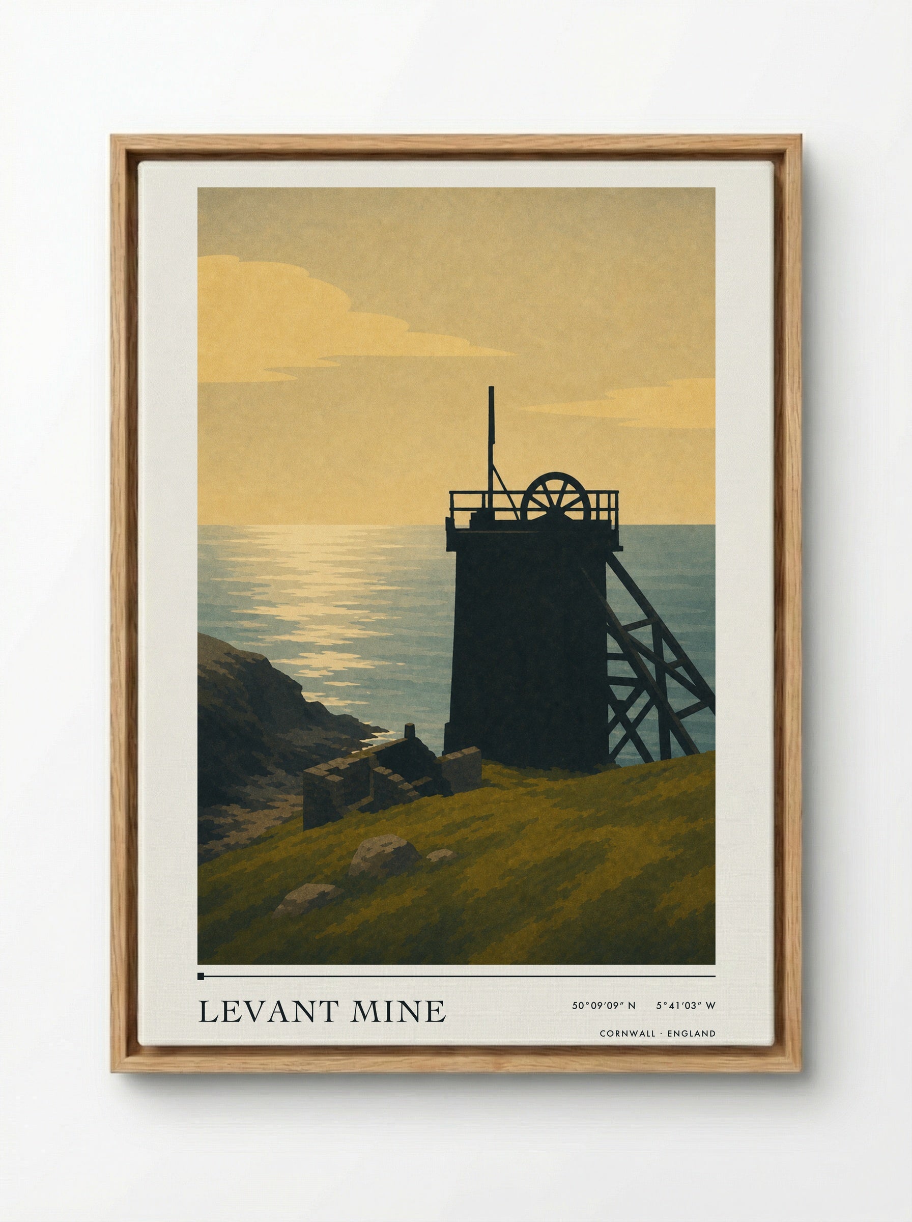 Levant Mine Cornwall England Travel Poster - Framed Canvas Wood