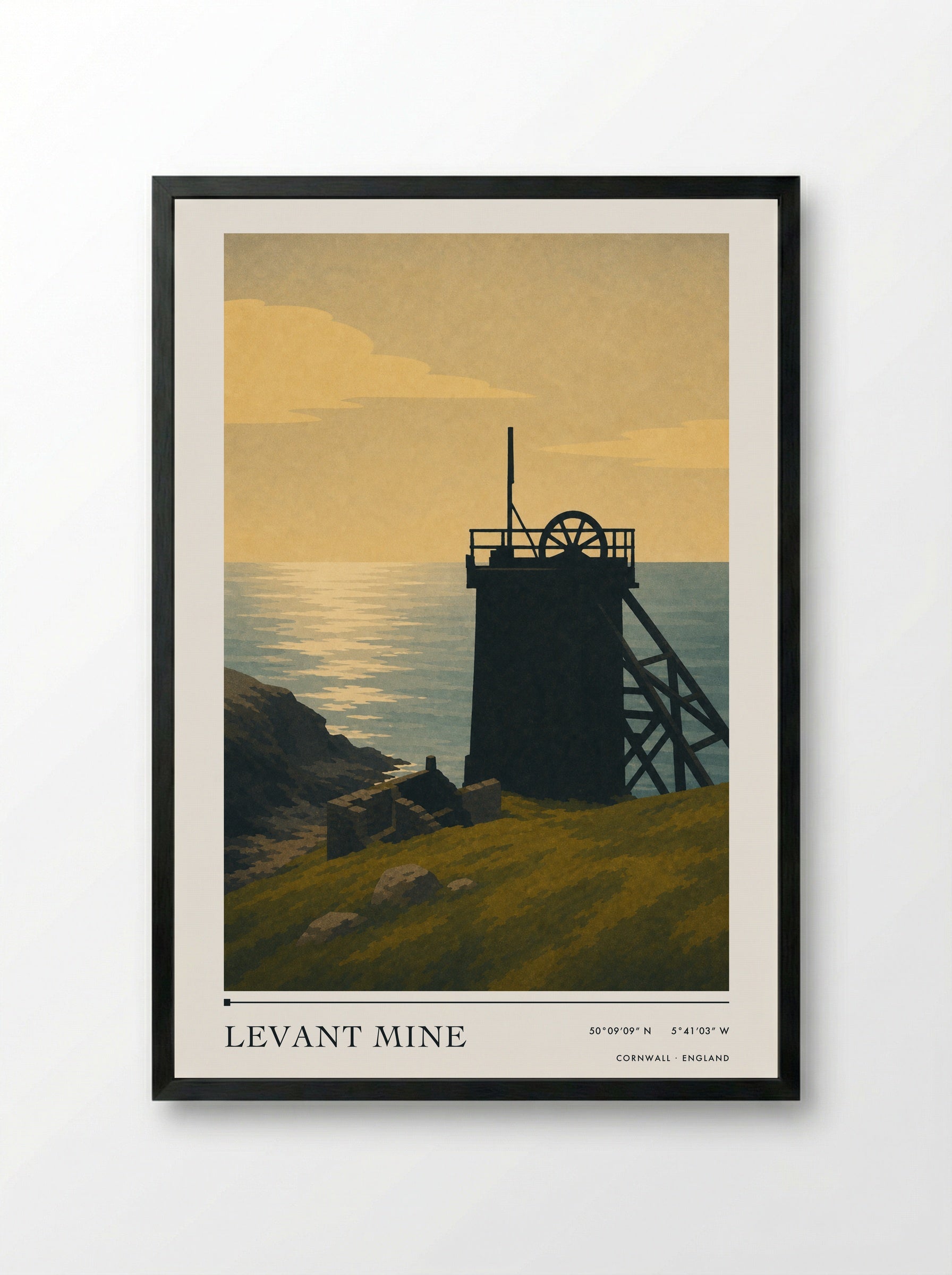 Levant Mine Cornwall England Travel Poster - Framed Print Black