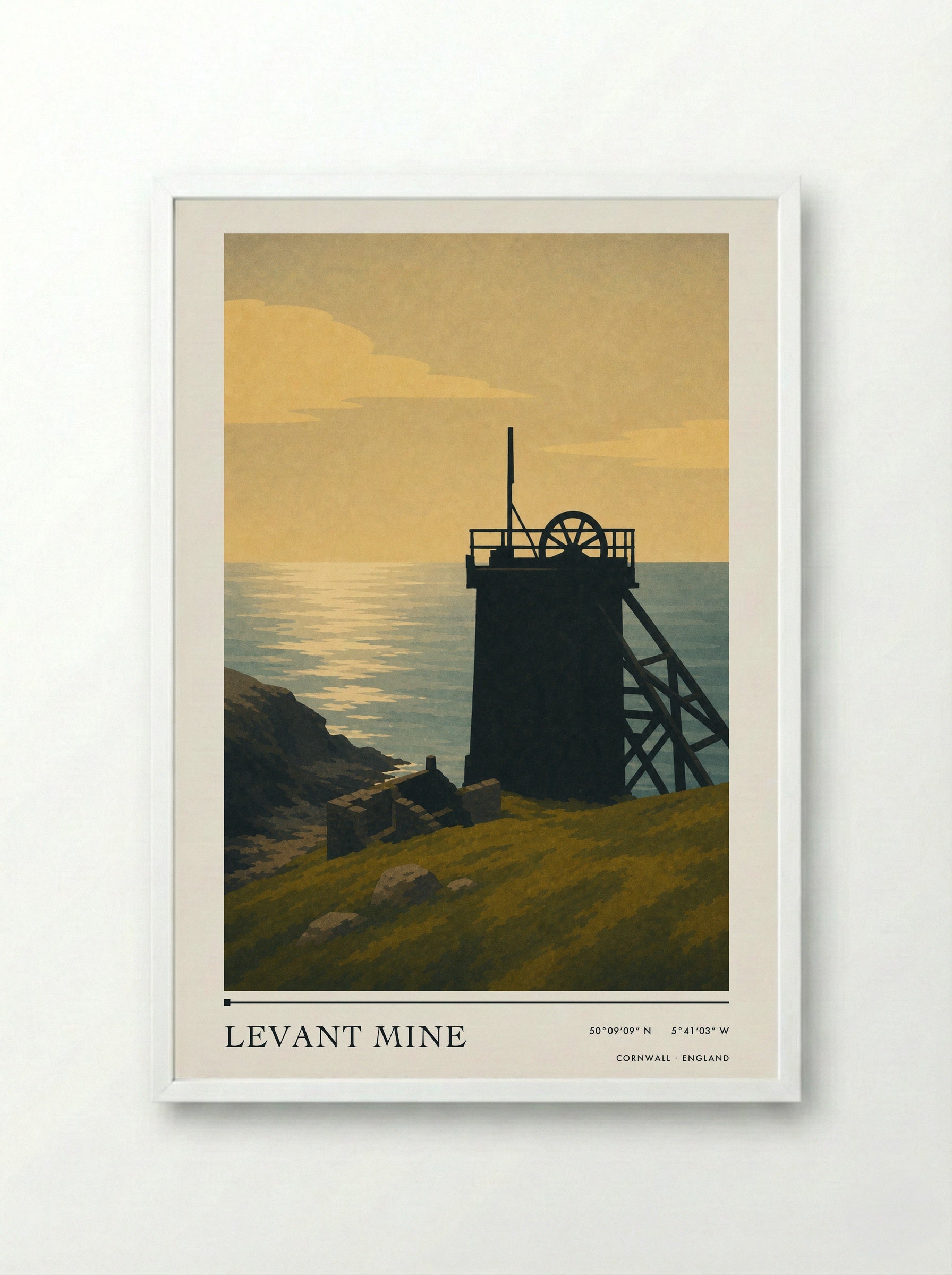 Levant Mine Cornwall England Travel Poster - Framed Print White