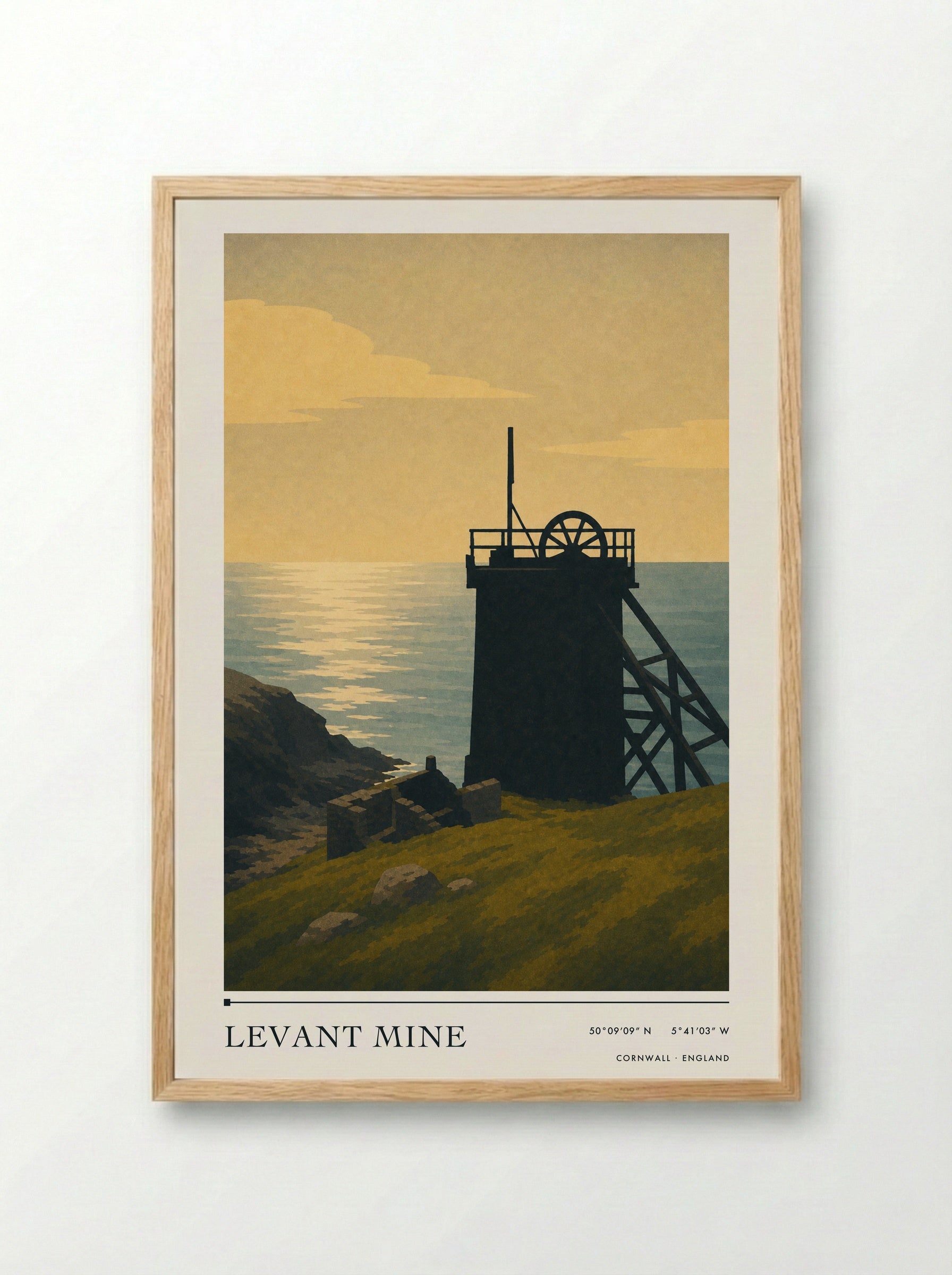 Levant Mine Cornwall England Travel Poster - Framed Print Wood