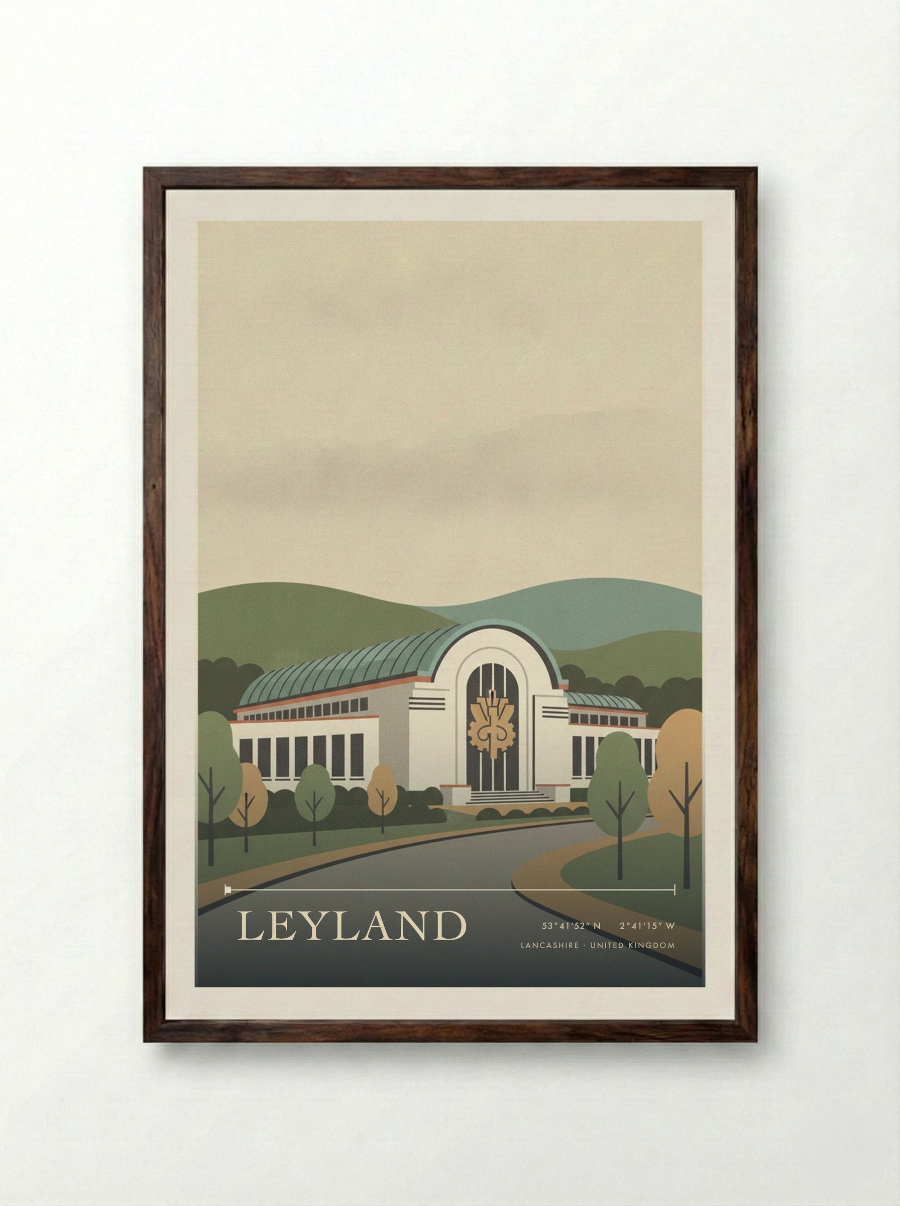 Leyland Lancashire United Kingdom Travel Poster - Framed Print Dark Wood