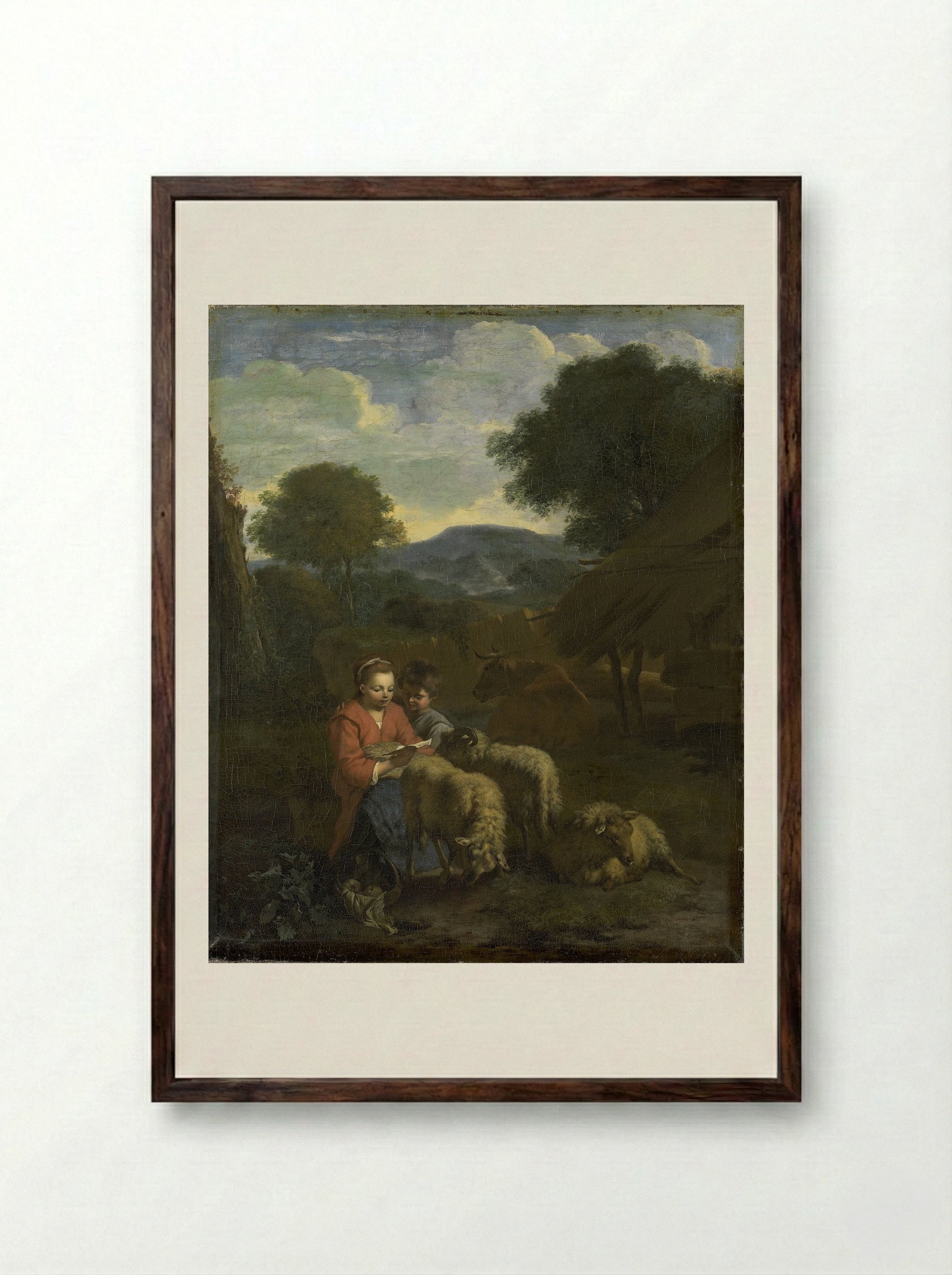 Lezend herderinnetje (Reading Shepherdess) - Simon van der Does - Framed Print Dark Wood