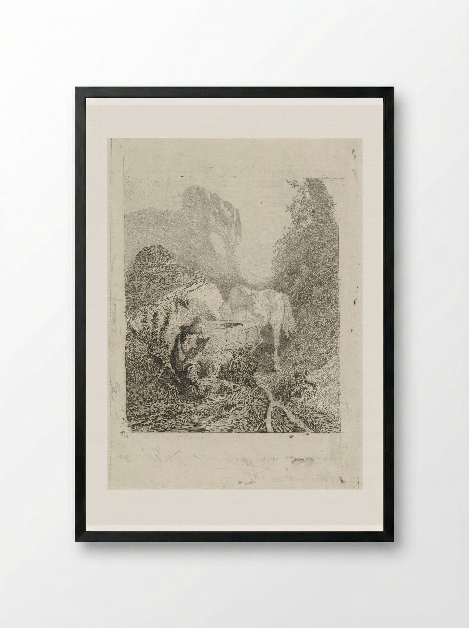 Lezende man bij een bron - Charles Rochussen - Framed Print Black