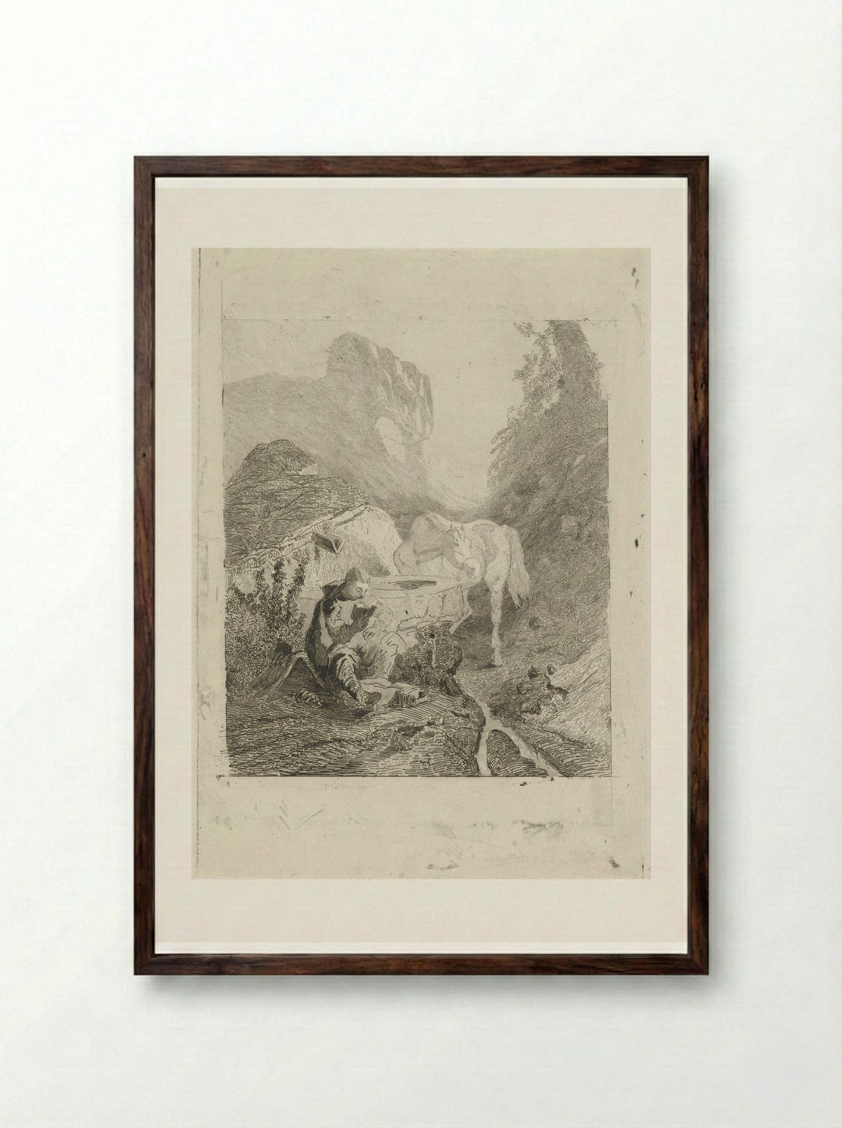 Lezende man bij een bron - Charles Rochussen - Framed Print Dark Wood