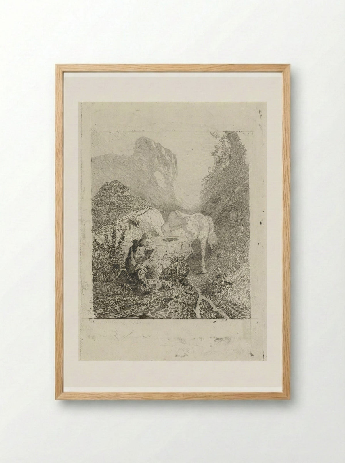 Lezende man bij een bron - Charles Rochussen - Framed Print Wood