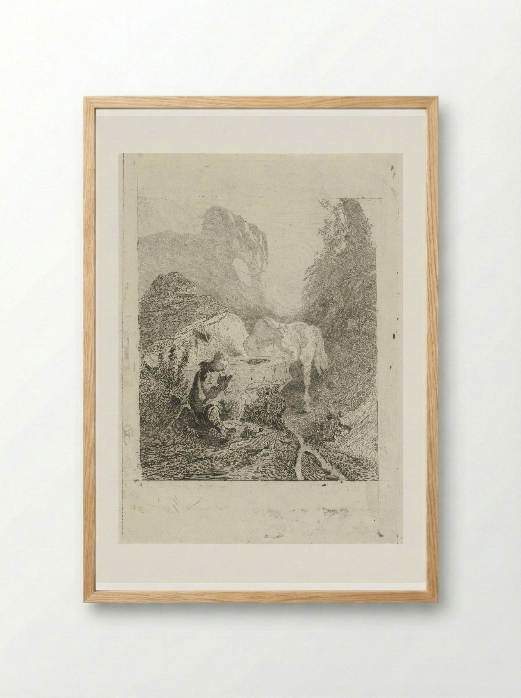 Lezende man bij een bron - Charles Rochussen - Framed Print Wood