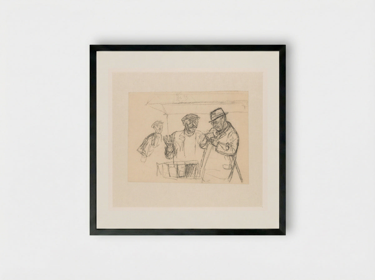 Lezende man en boekverkoper bij een boekenstal - Henk Henriët - Framed Print Black