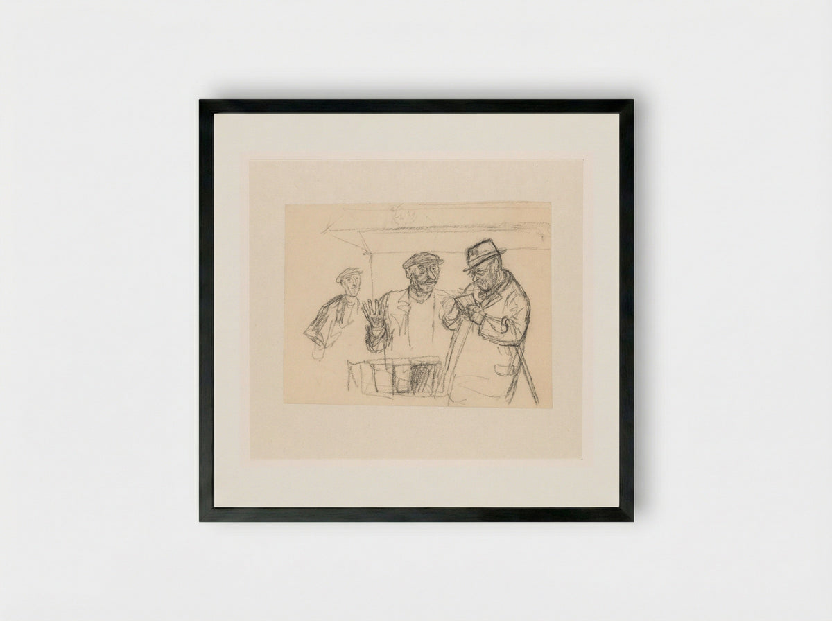 Lezende man en boekverkoper bij een boekenstal - Henk Henriët - Framed Print Black