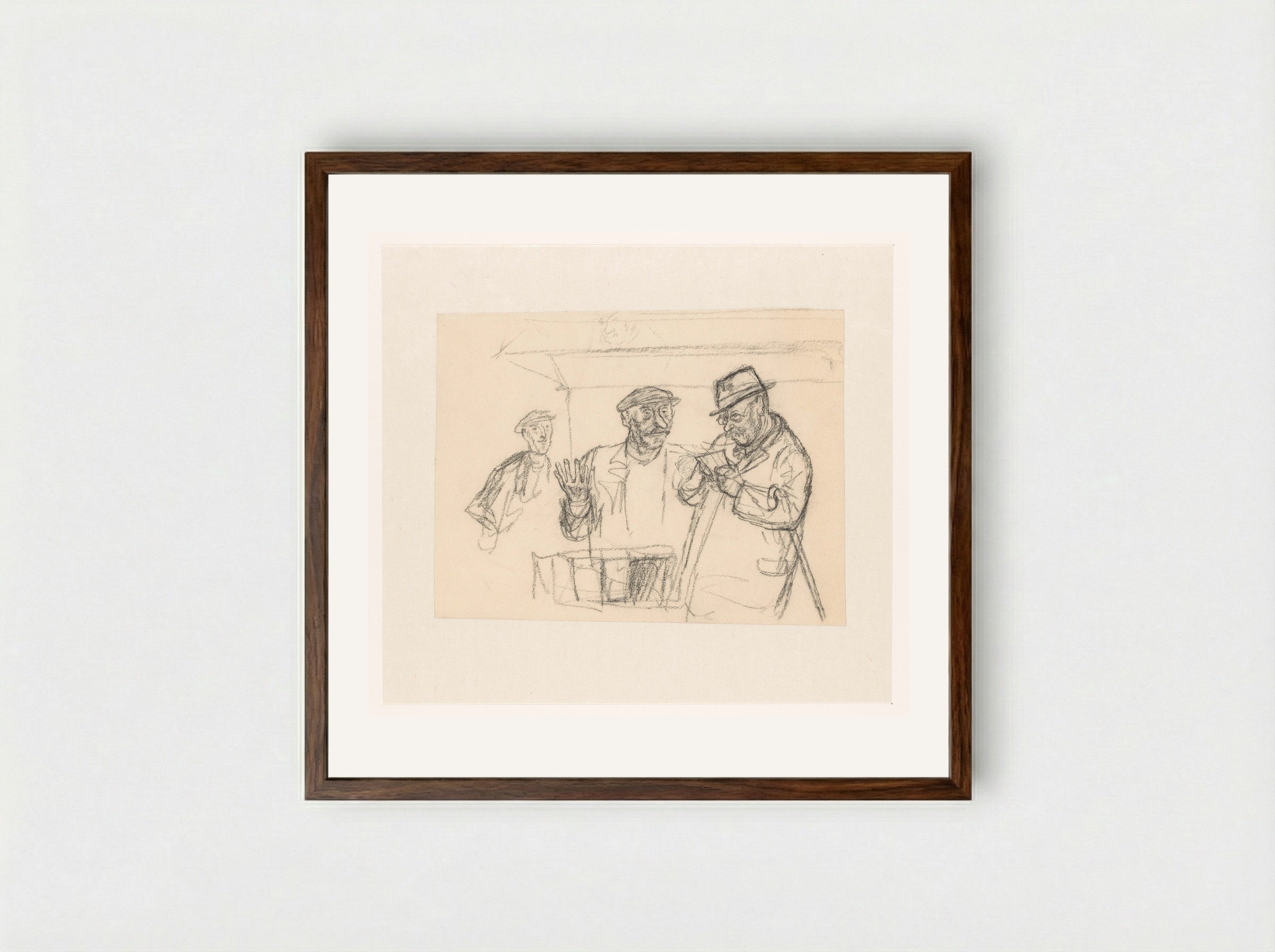 Lezende man en boekverkoper bij een boekenstal - Henk Henriët - Framed Print Dark Wood