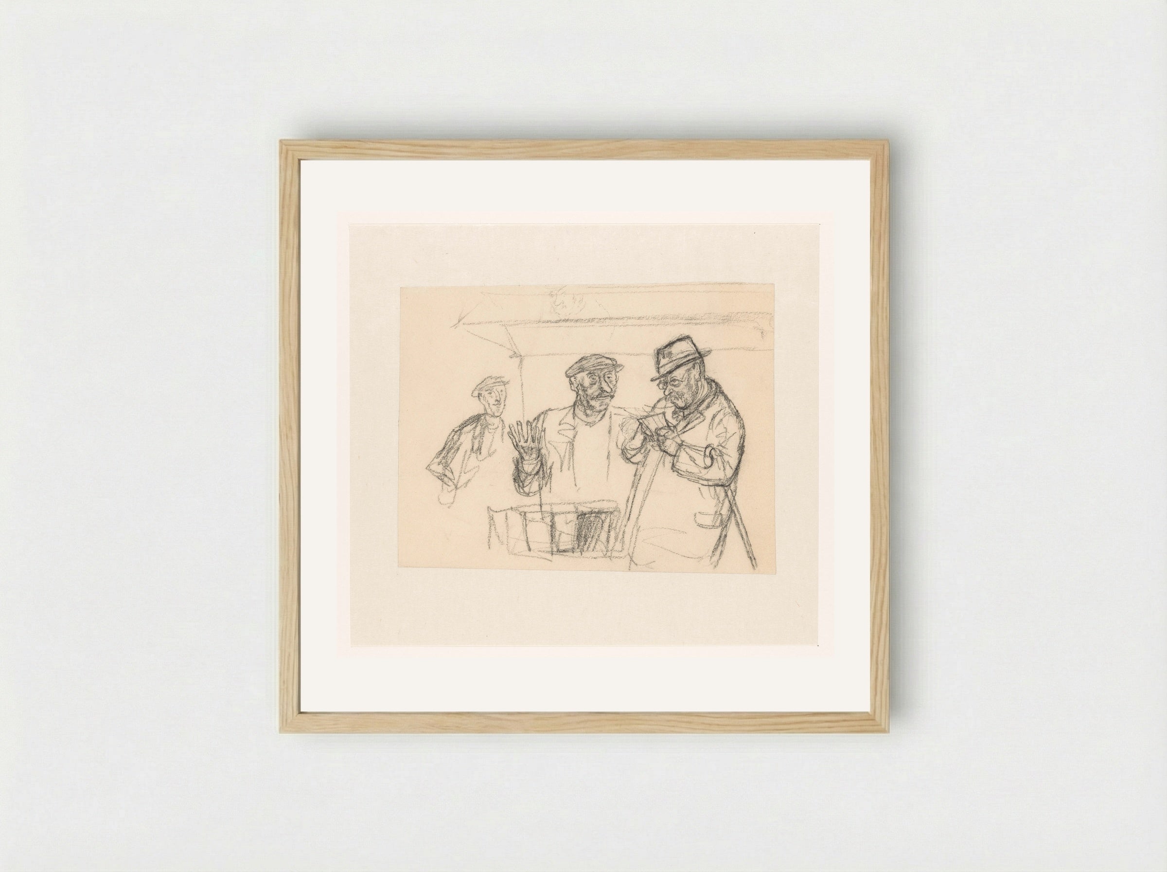 Lezende man en boekverkoper bij een boekenstal - Henk Henriët - Framed Print Wood