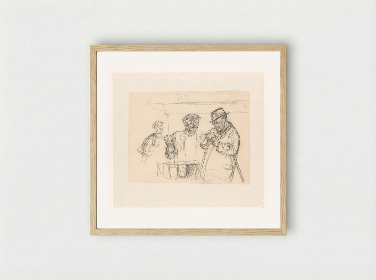 Lezende man en boekverkoper bij een boekenstal - Henk Henriët - Framed Print Wood