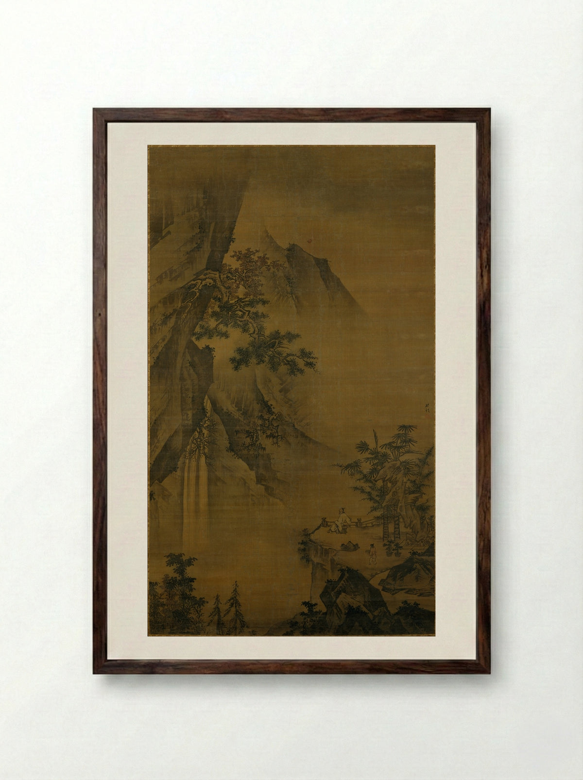 Li Bai gazing at the waterfall on Mount Lu - Zhong Li - Framed Print Dark Wood