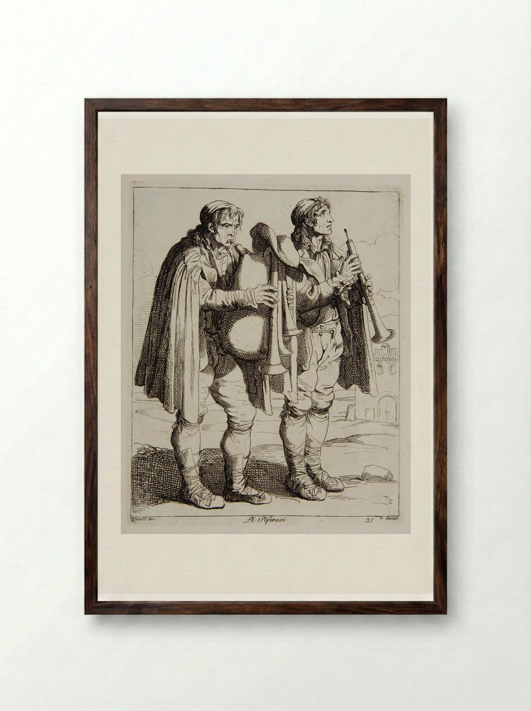 Li Piferari - Bartolomeo Pinelli - Framed Print Dark Wood