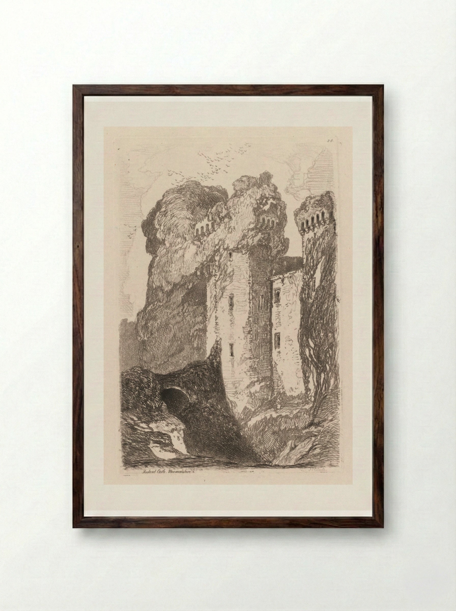 Liber Studiorum: Ragland Castle, Monmouthshire - John Sell Cotman - Framed Print Dark Wood
