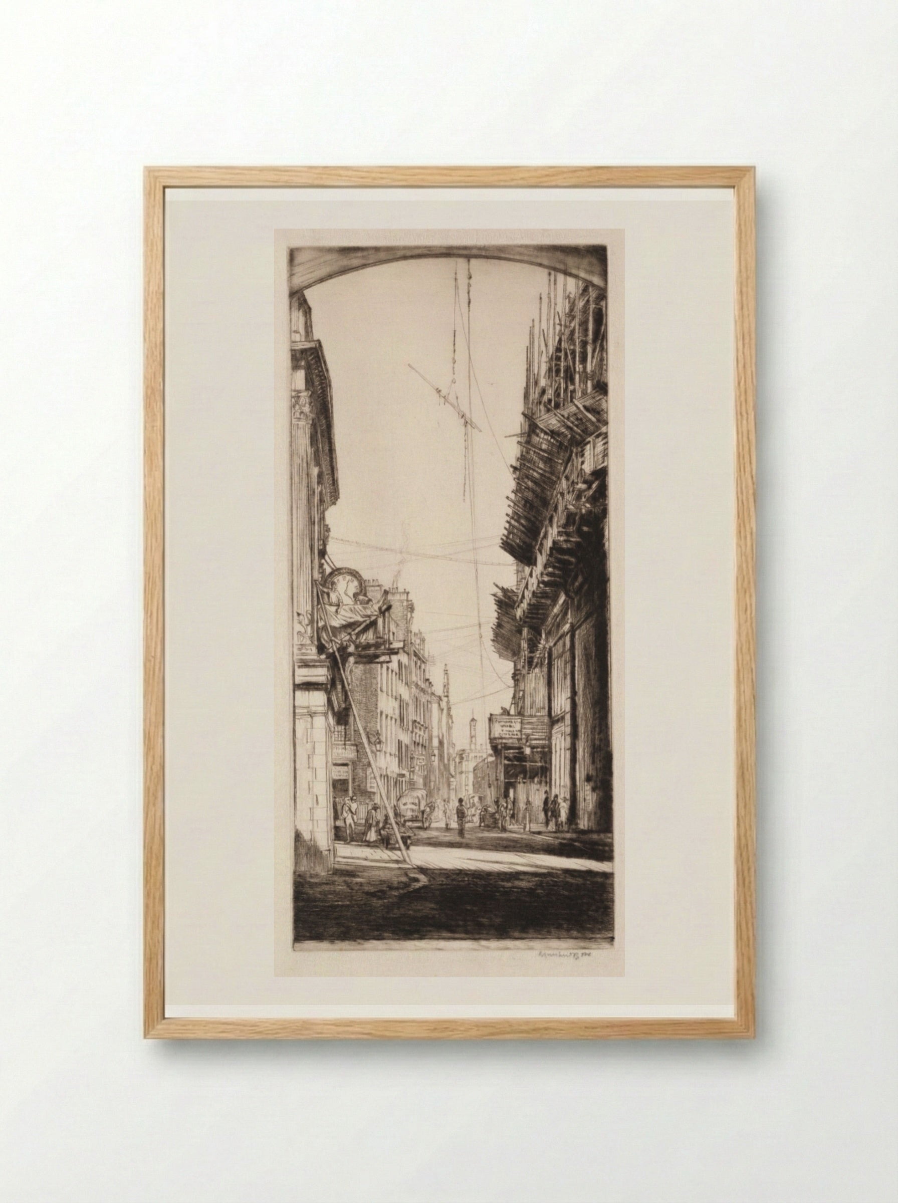 Liberty's Clock - Muirhead Bone - Framed Print Wood
