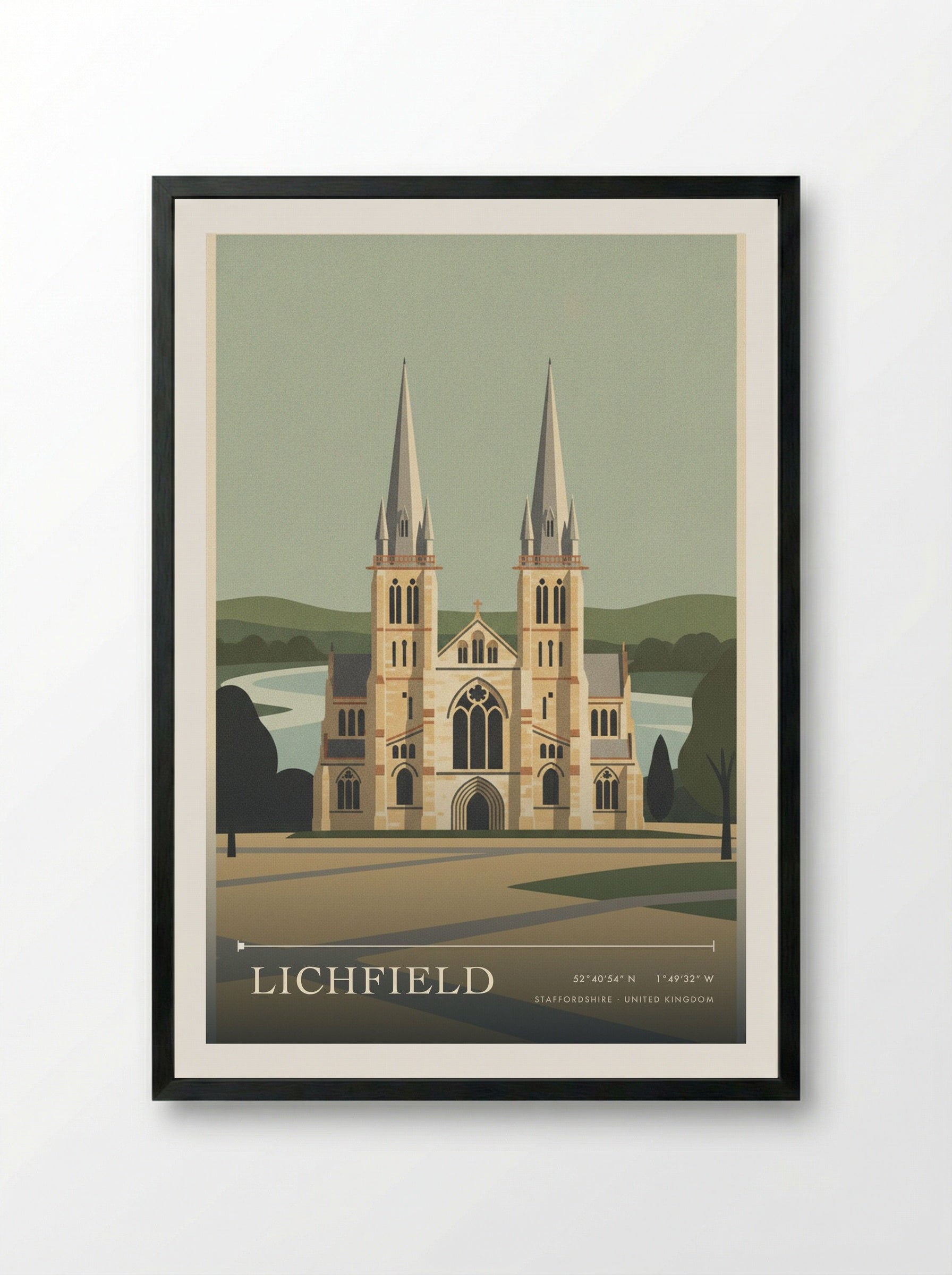 Lichfield Staffordshire United Kingdom Travel Poster - Framed Print Black