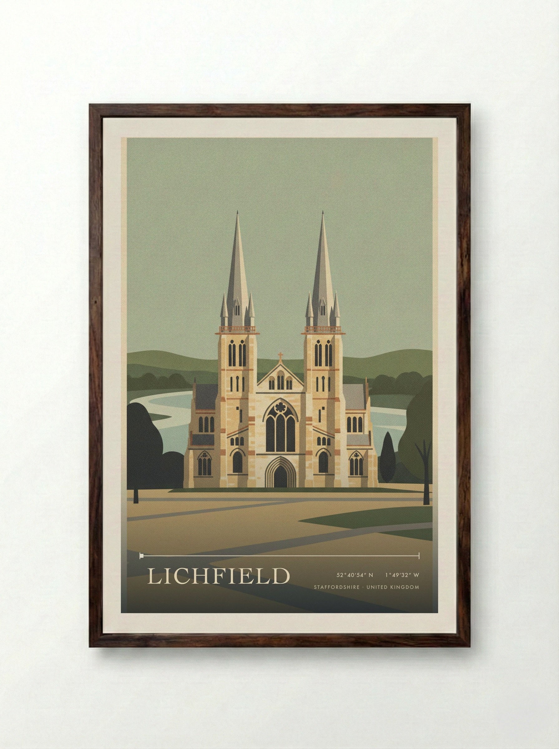 Lichfield Staffordshire United Kingdom Travel Poster - Framed Print Dark Wood